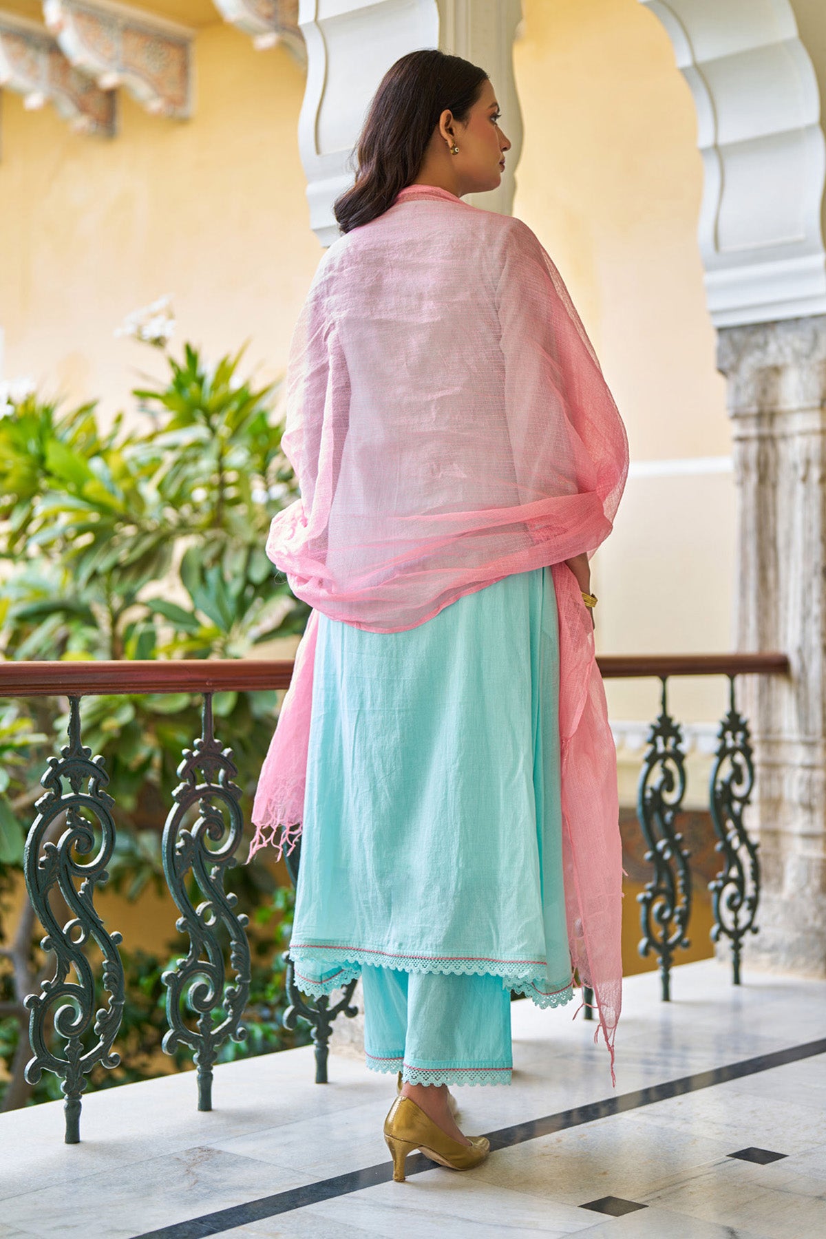 Sky Blue Mul Mul ANARKALI Suit Set With Dupatta