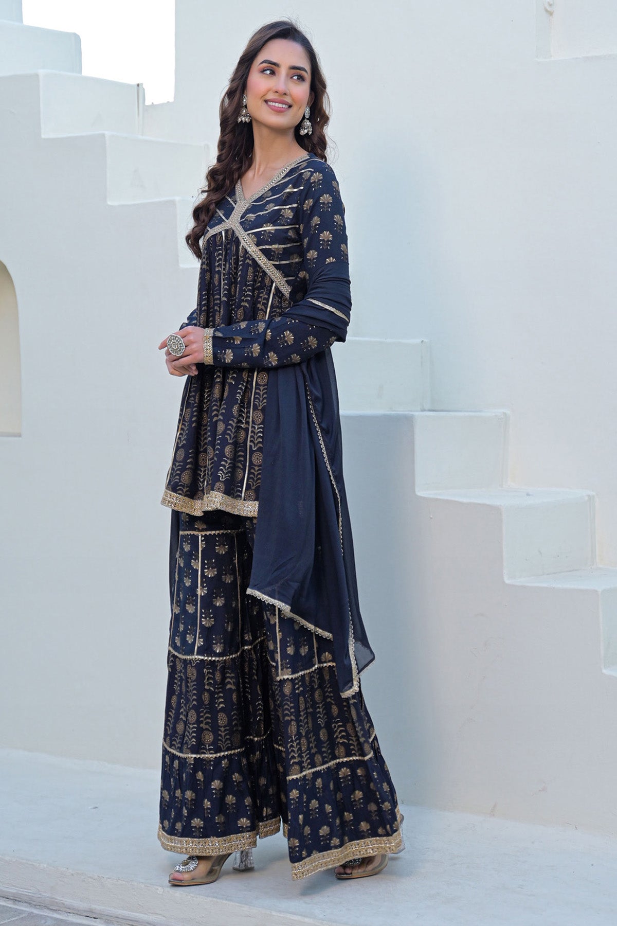 Black Muslin Gotapatti Sharara Set