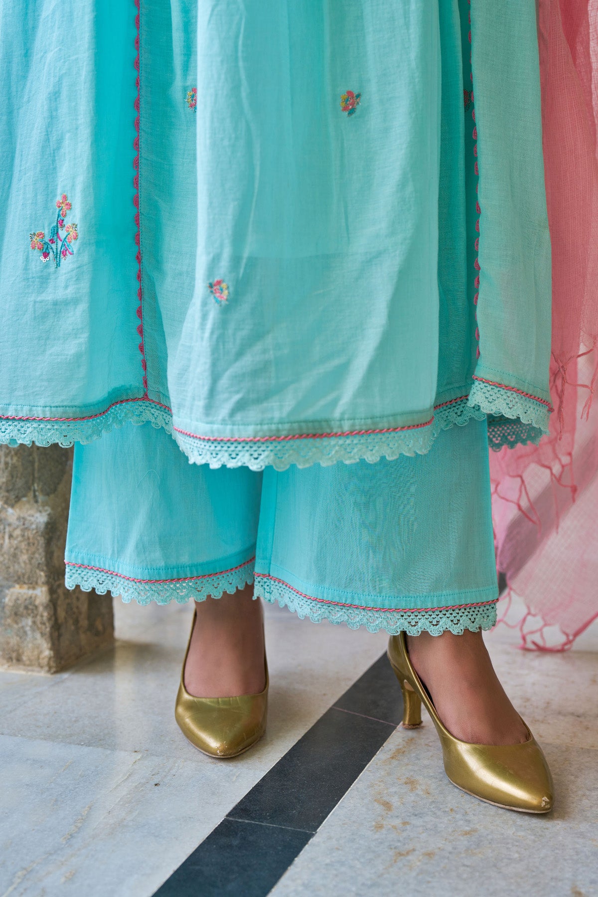 Sky Blue Mul Mul ANARKALI Suit Set With Dupatta