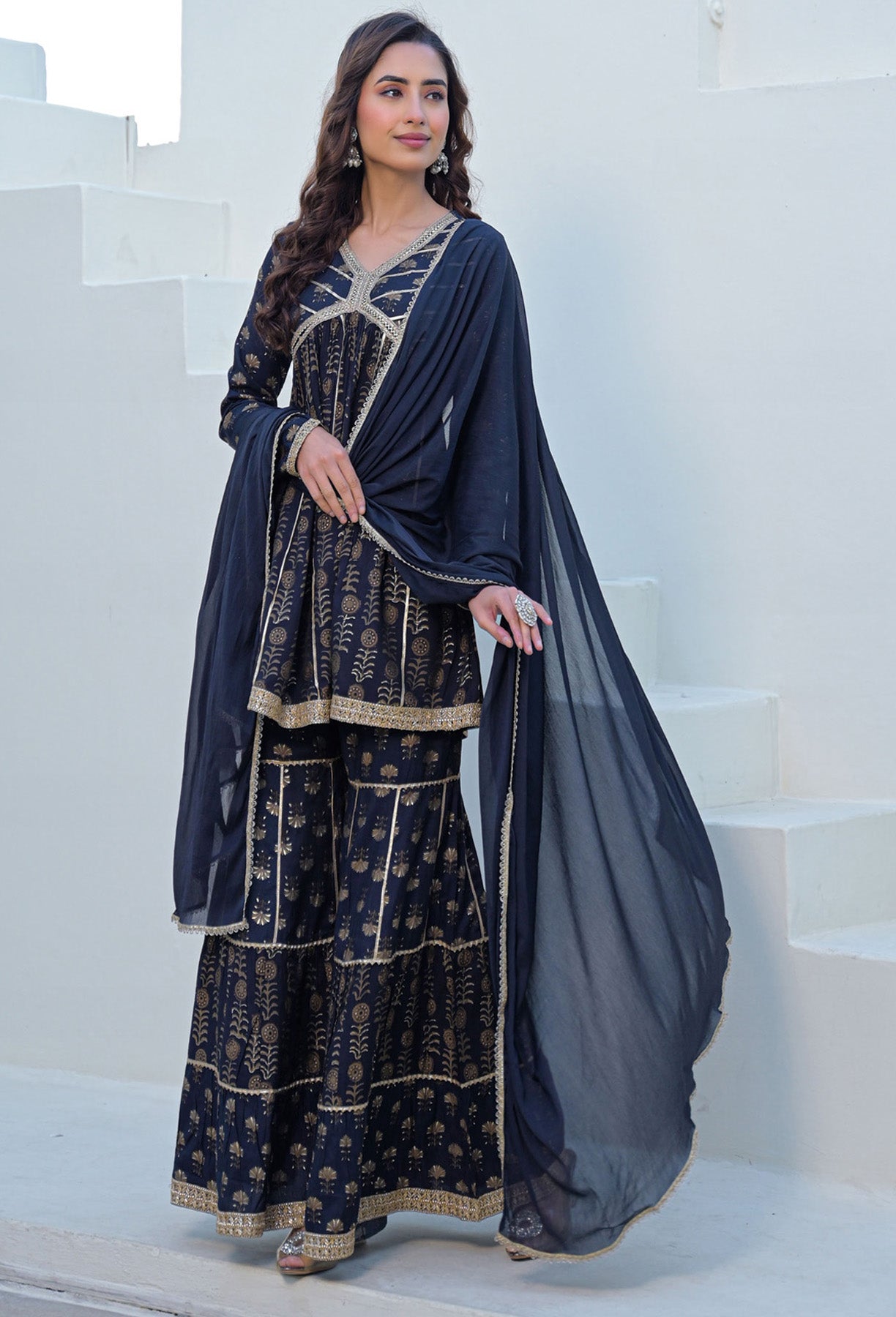 Black Muslin Gotapatti Sharara Set