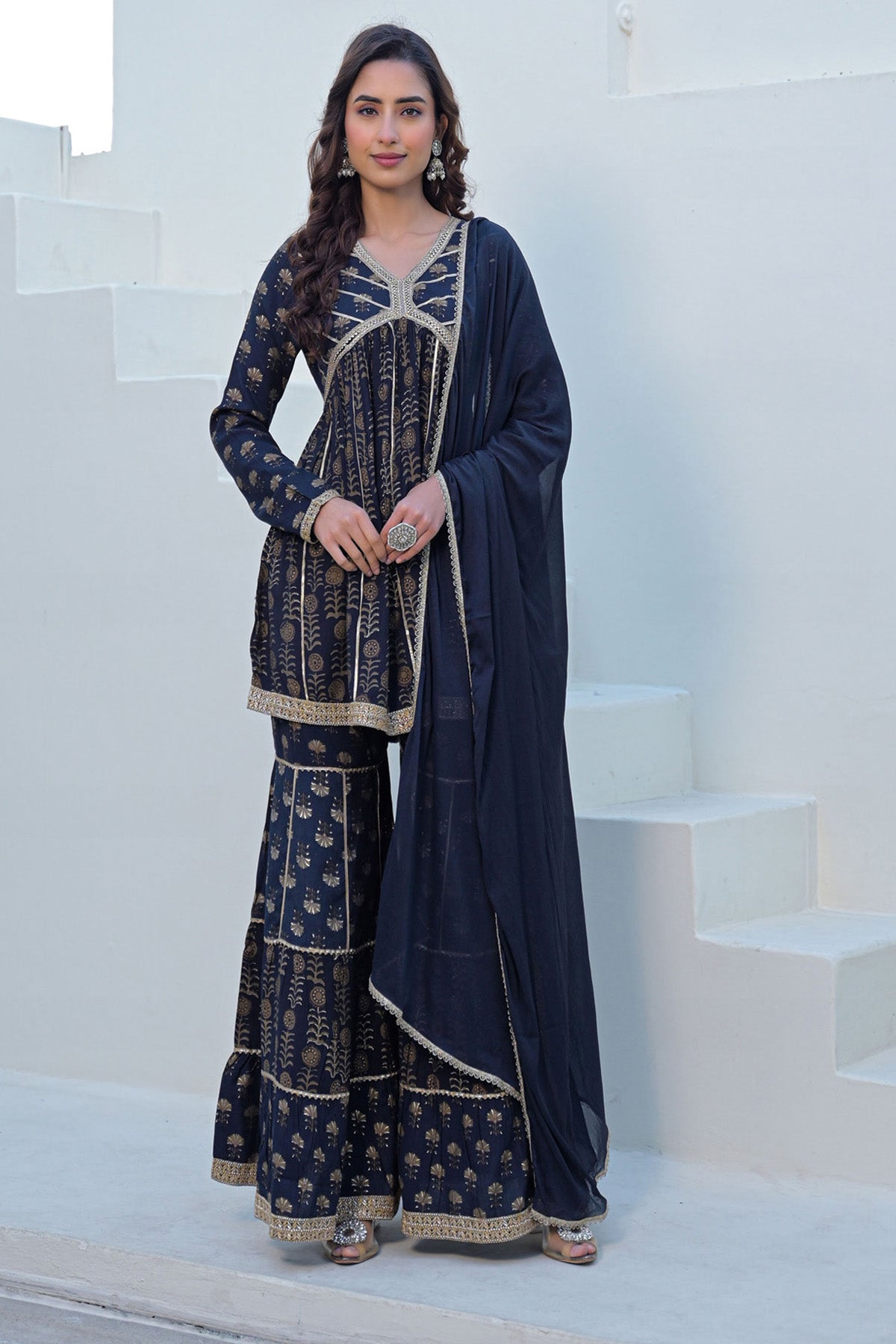 Black Muslin Gotapatti Sharara Set