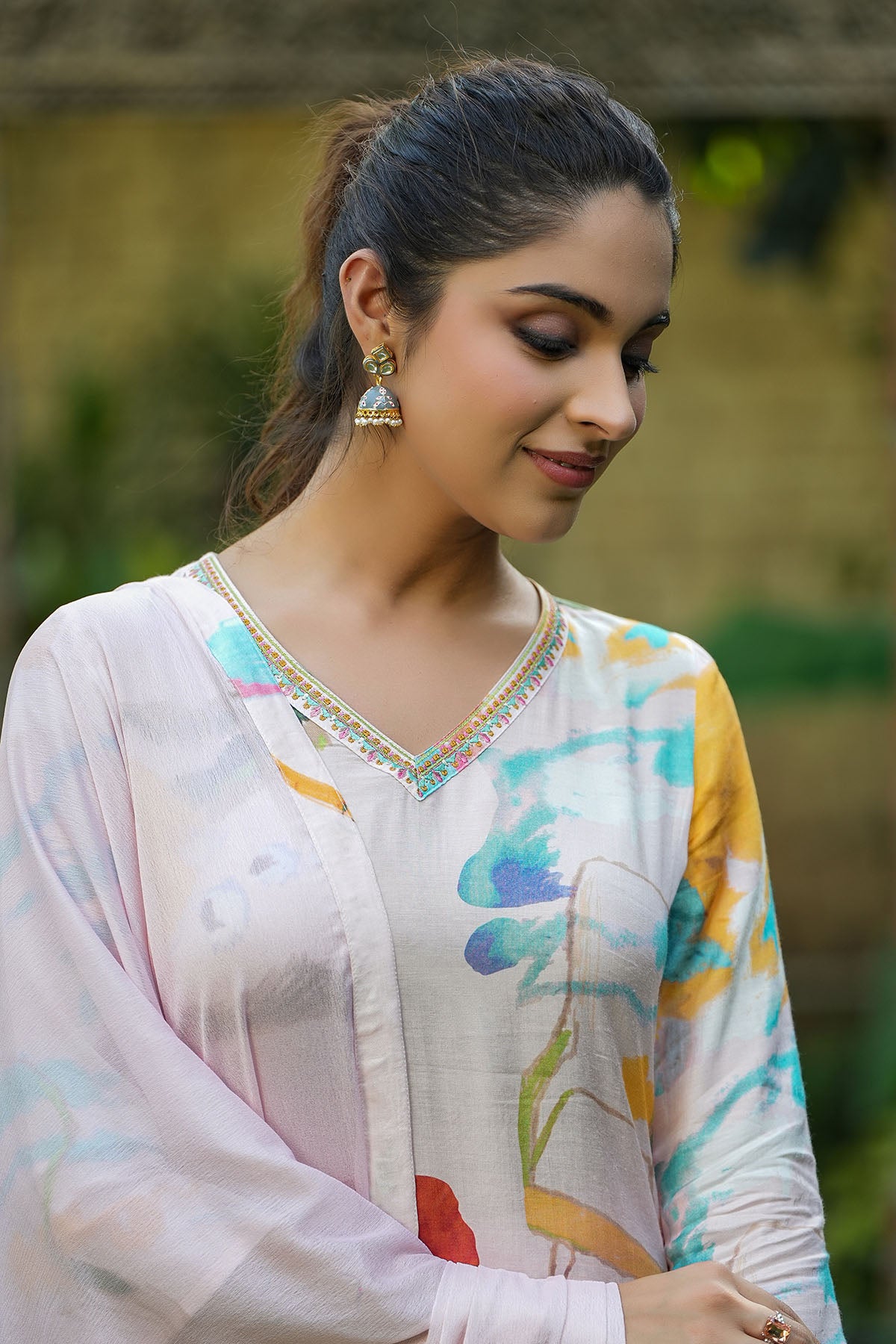Pink Muslin Printed Straight-Cut Suit Set