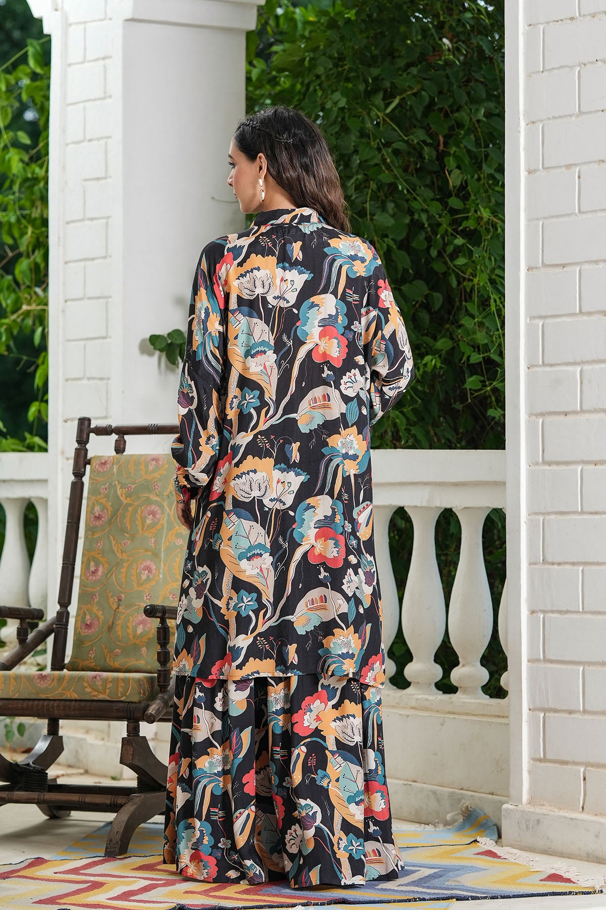 Black Floral Muslin Handwork Co-ord Set