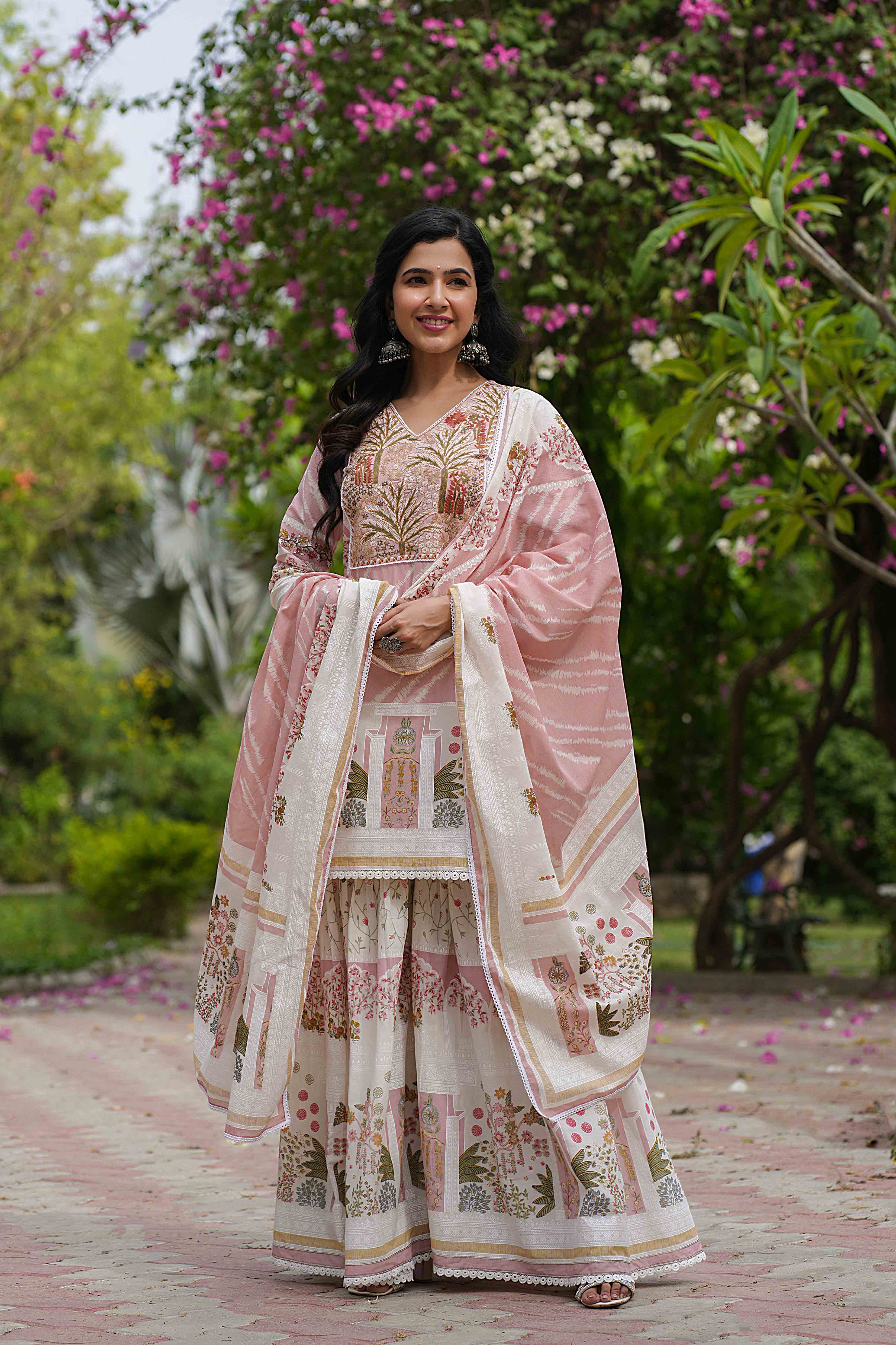 Pink Cotton Printed Sharara Set