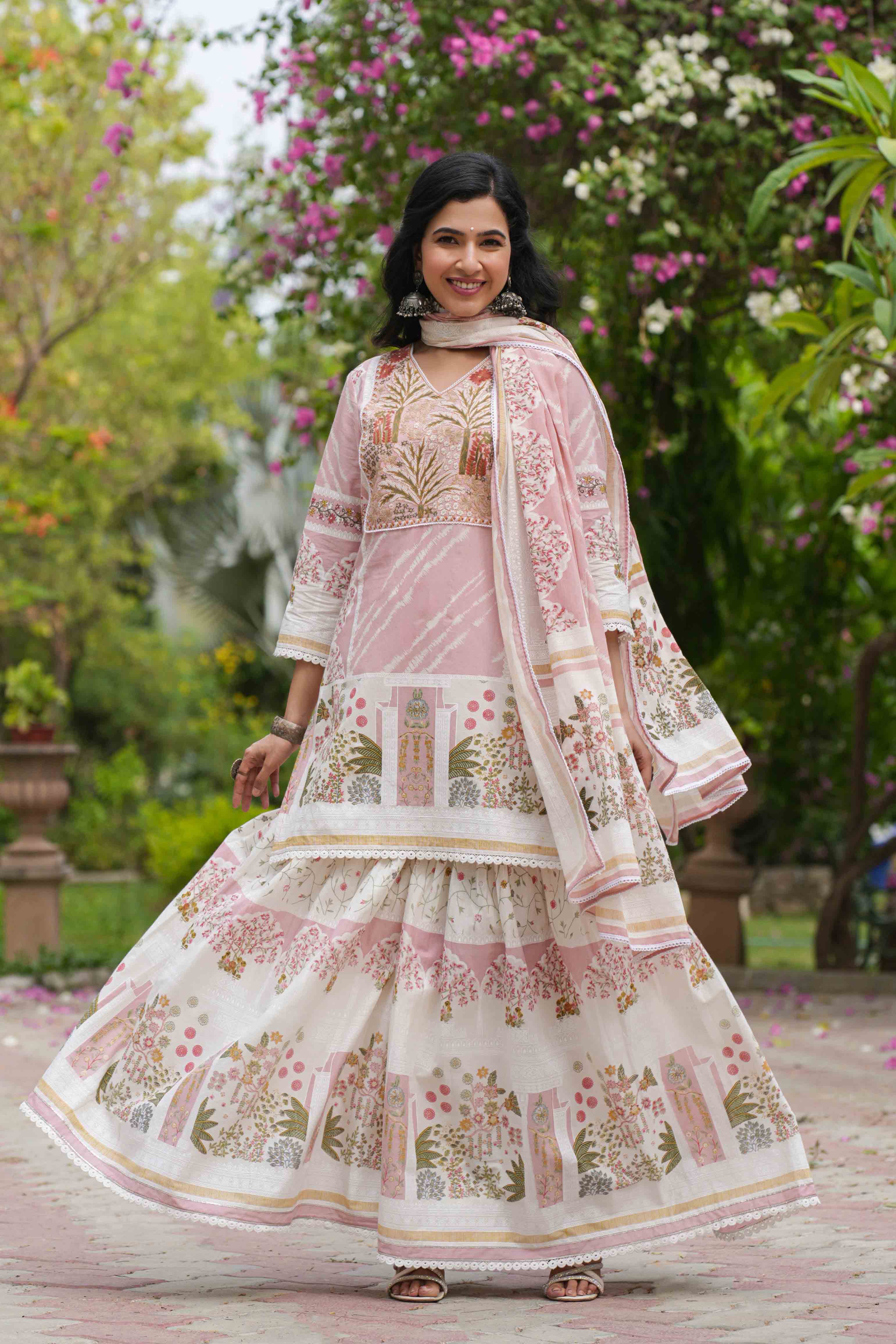 Pink Cotton Printed Sharara Set