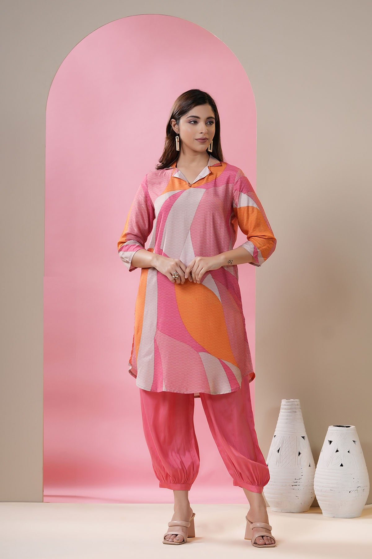 Pink Multicolor Muslin Printed Co-ord Set