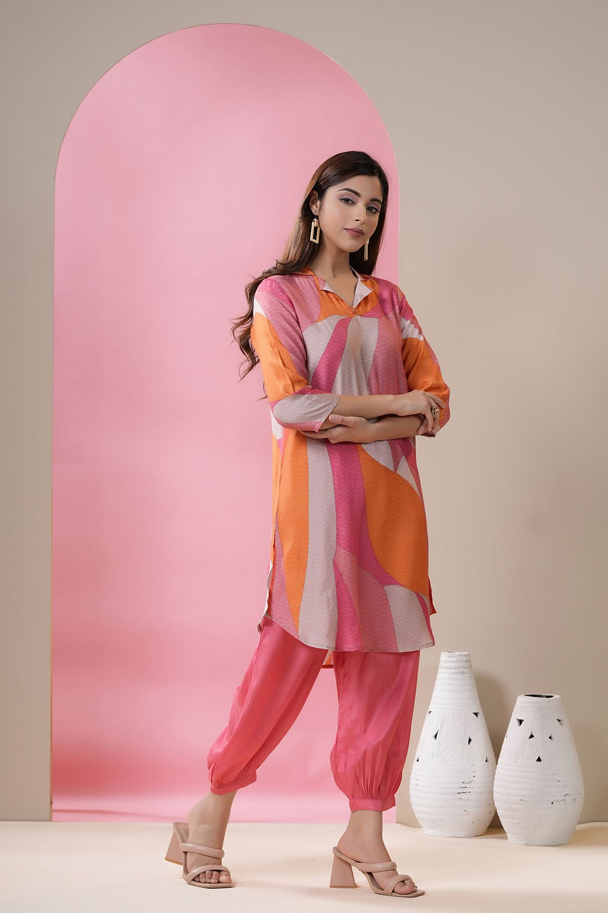 Pink Multicolor Muslin Printed Co-ord Set