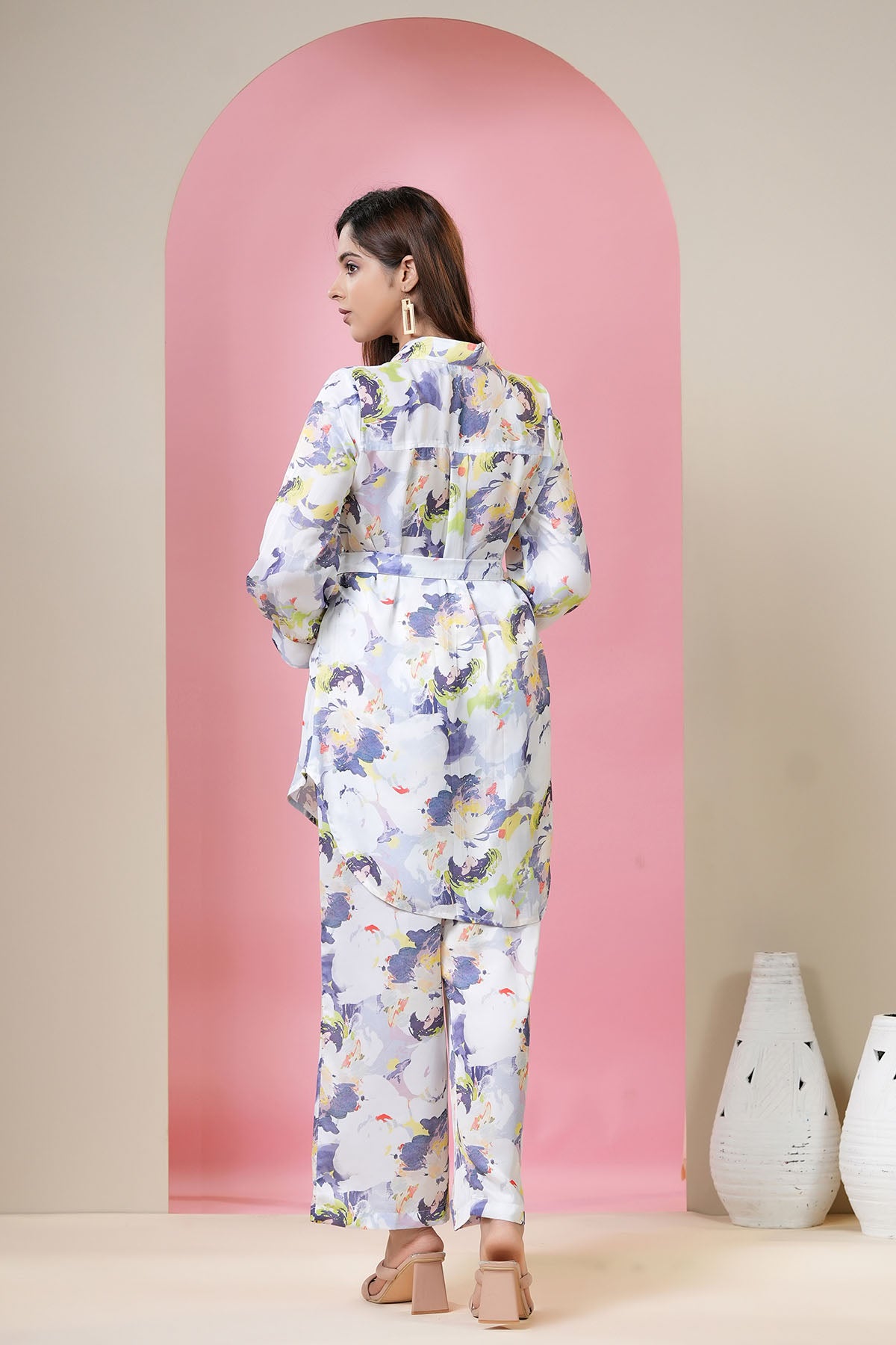 White Floral Satin Printed Co-ord Set