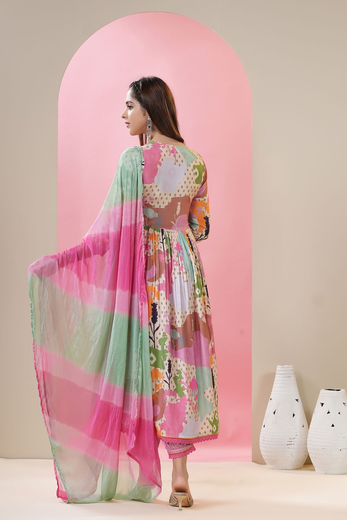Pink Multicolor Muslin Printed Anarkali Suit