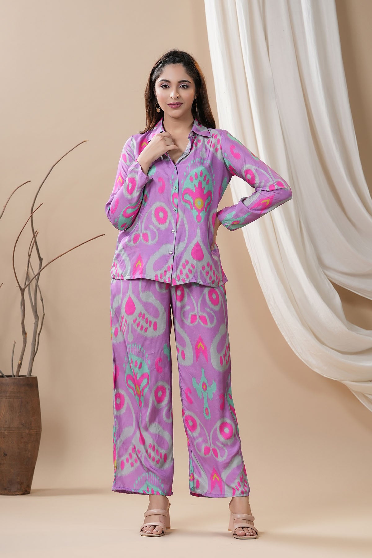 Purple Muslin Printed Co-ord Set