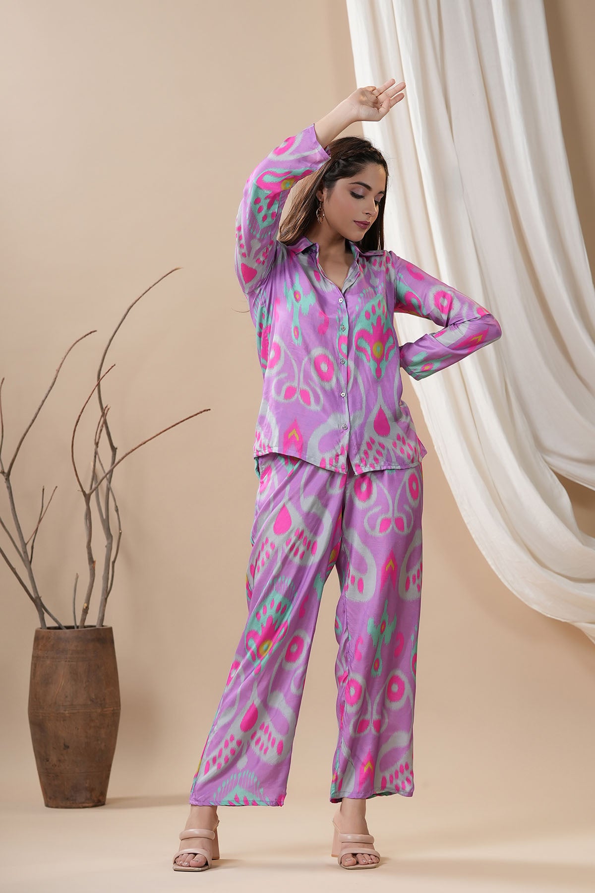 Purple Muslin Printed Co-ord Set