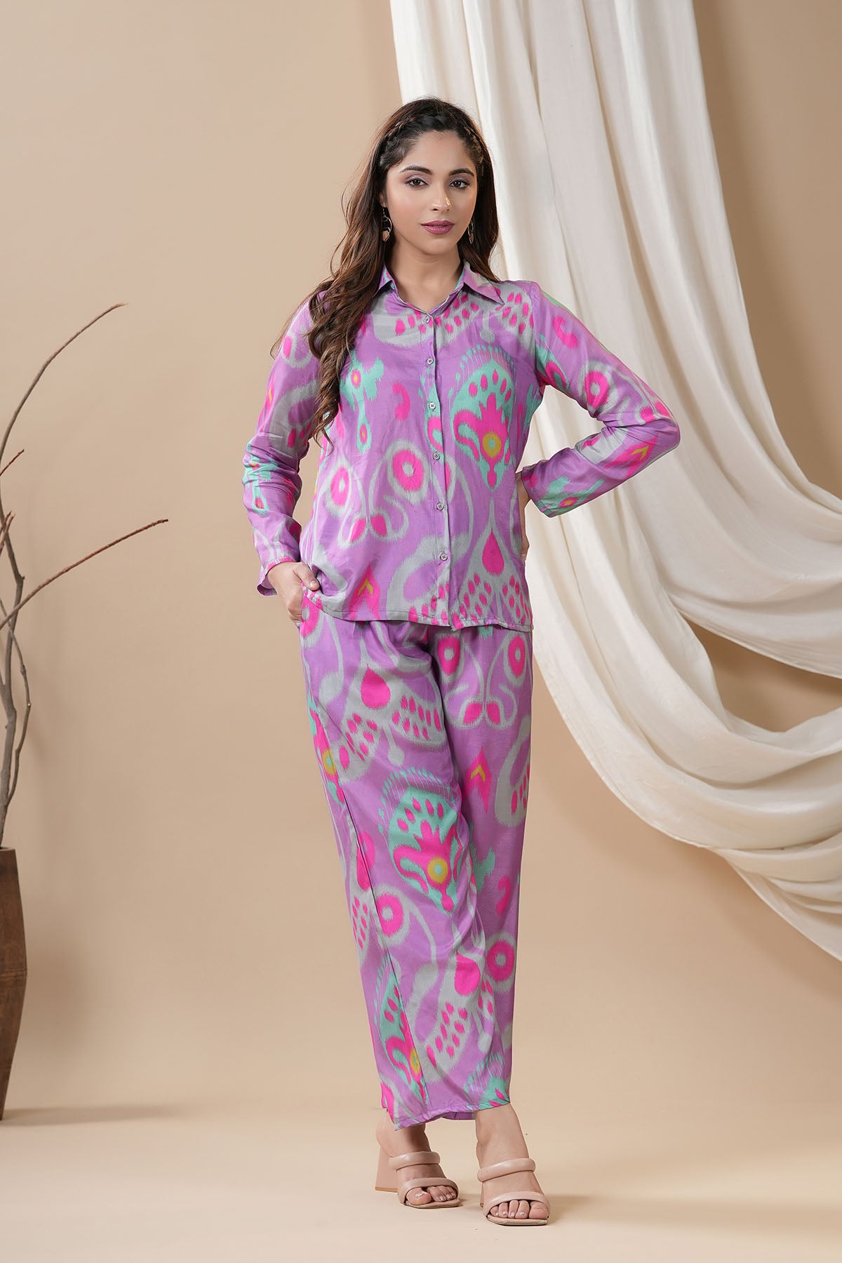 Purple Muslin Printed Co-ord Set