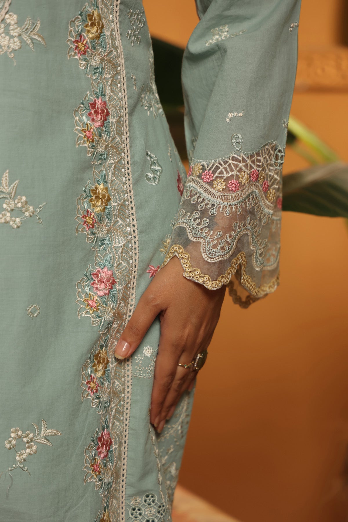 Powder Blue Cotton Embroidered Pakistani Straight Suit Set With Dupatta