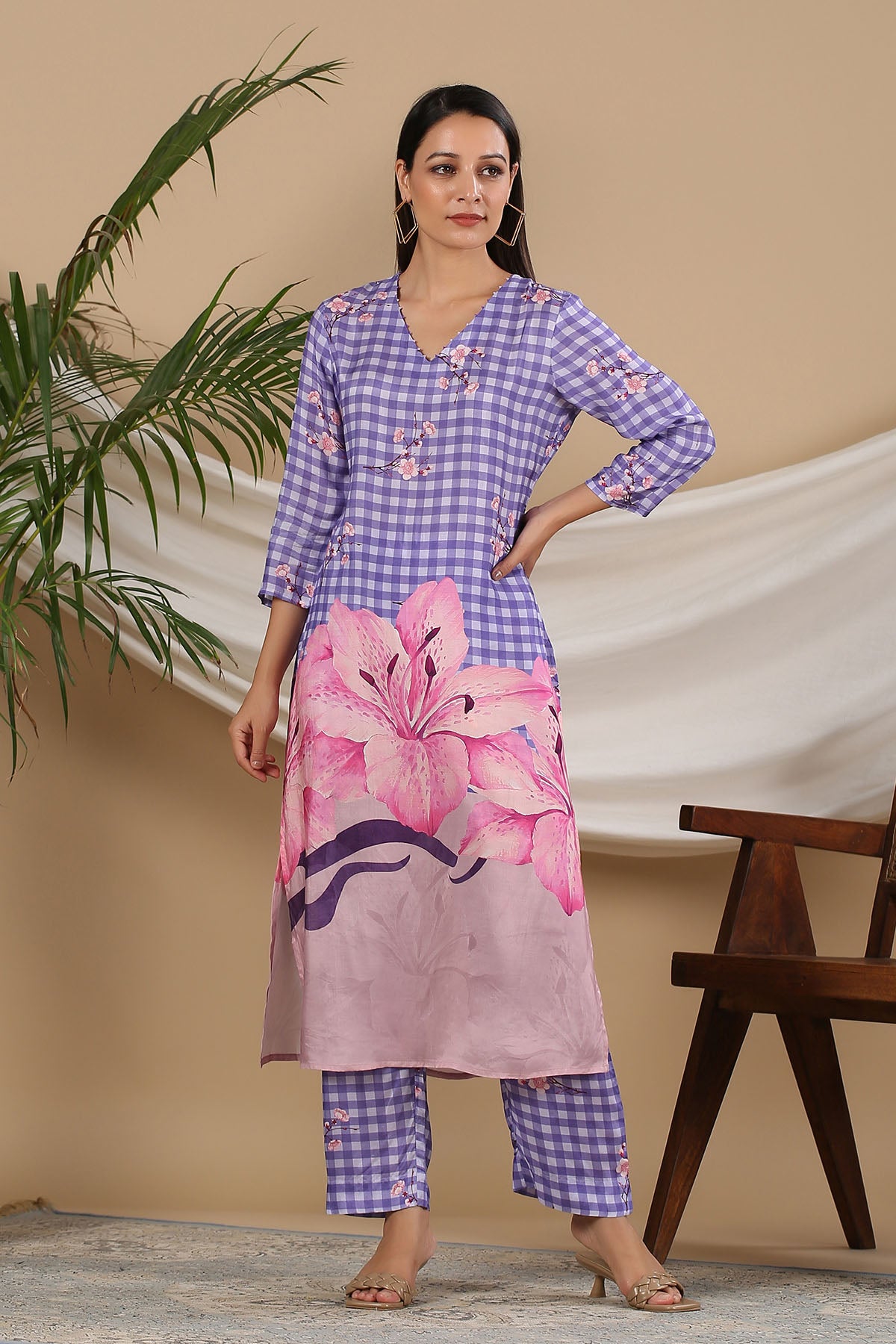 Purple Floral Muslin Printed Co-ord Set