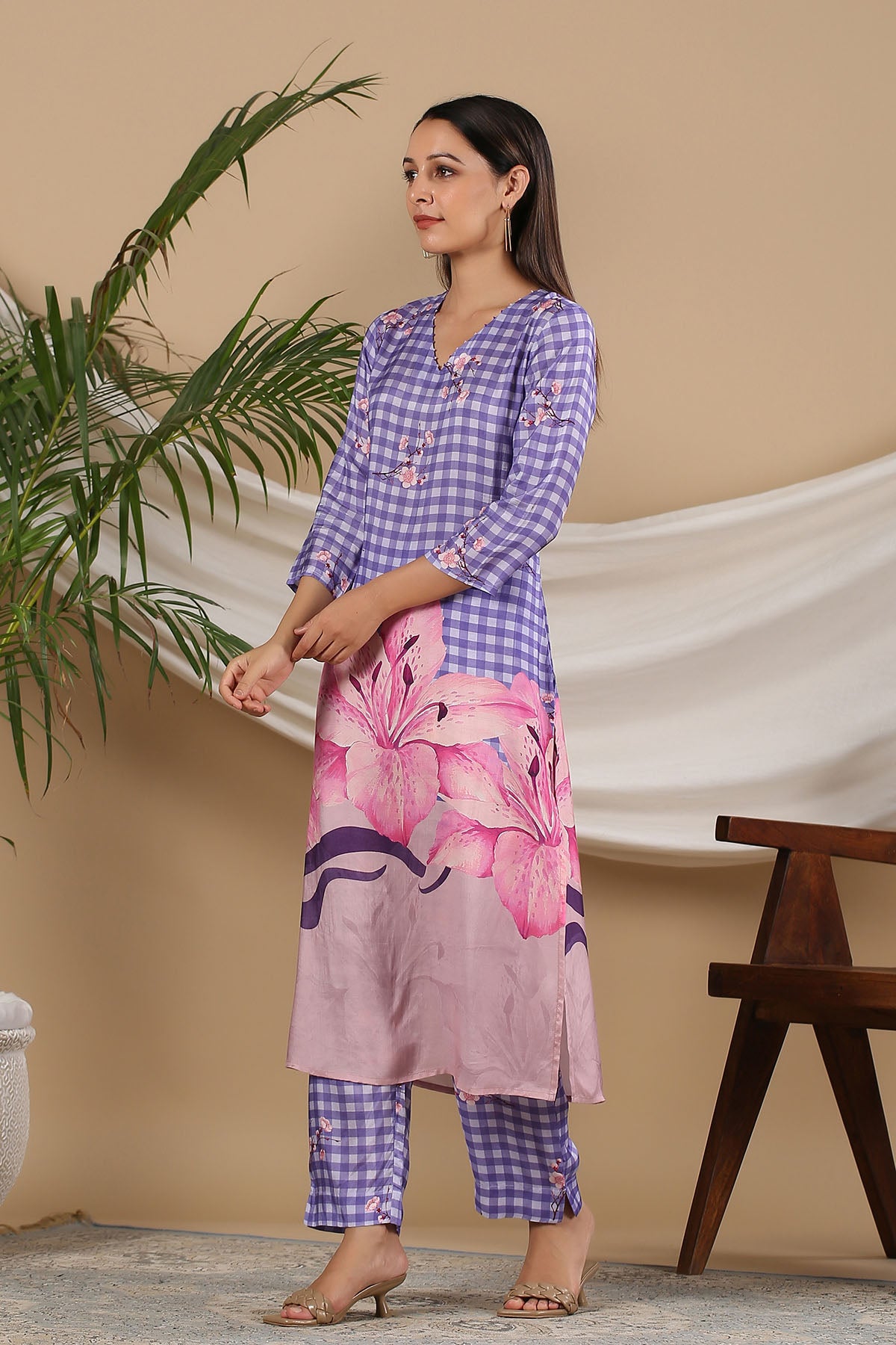Purple Floral Muslin Printed Co-ord Set