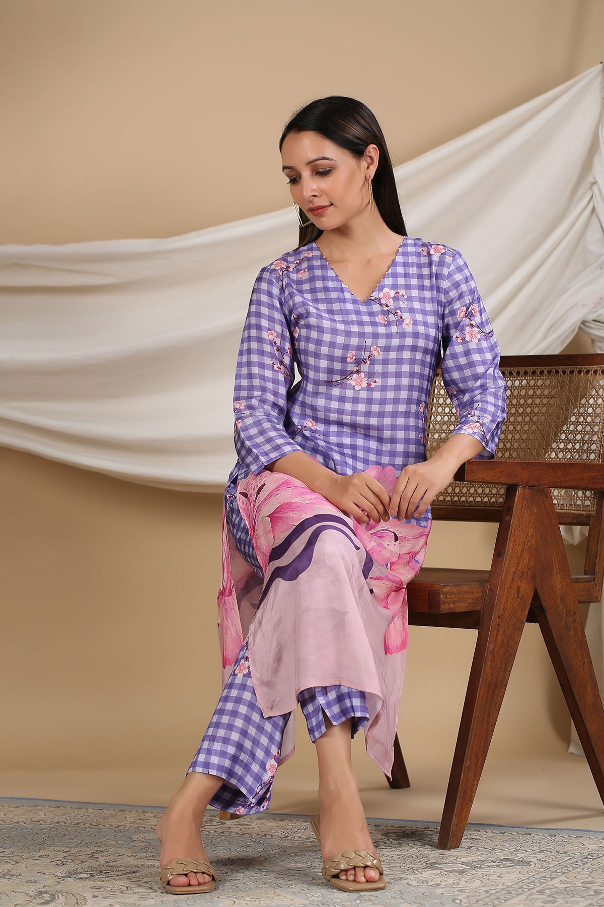 Purple Floral Muslin Printed Co-ord Set