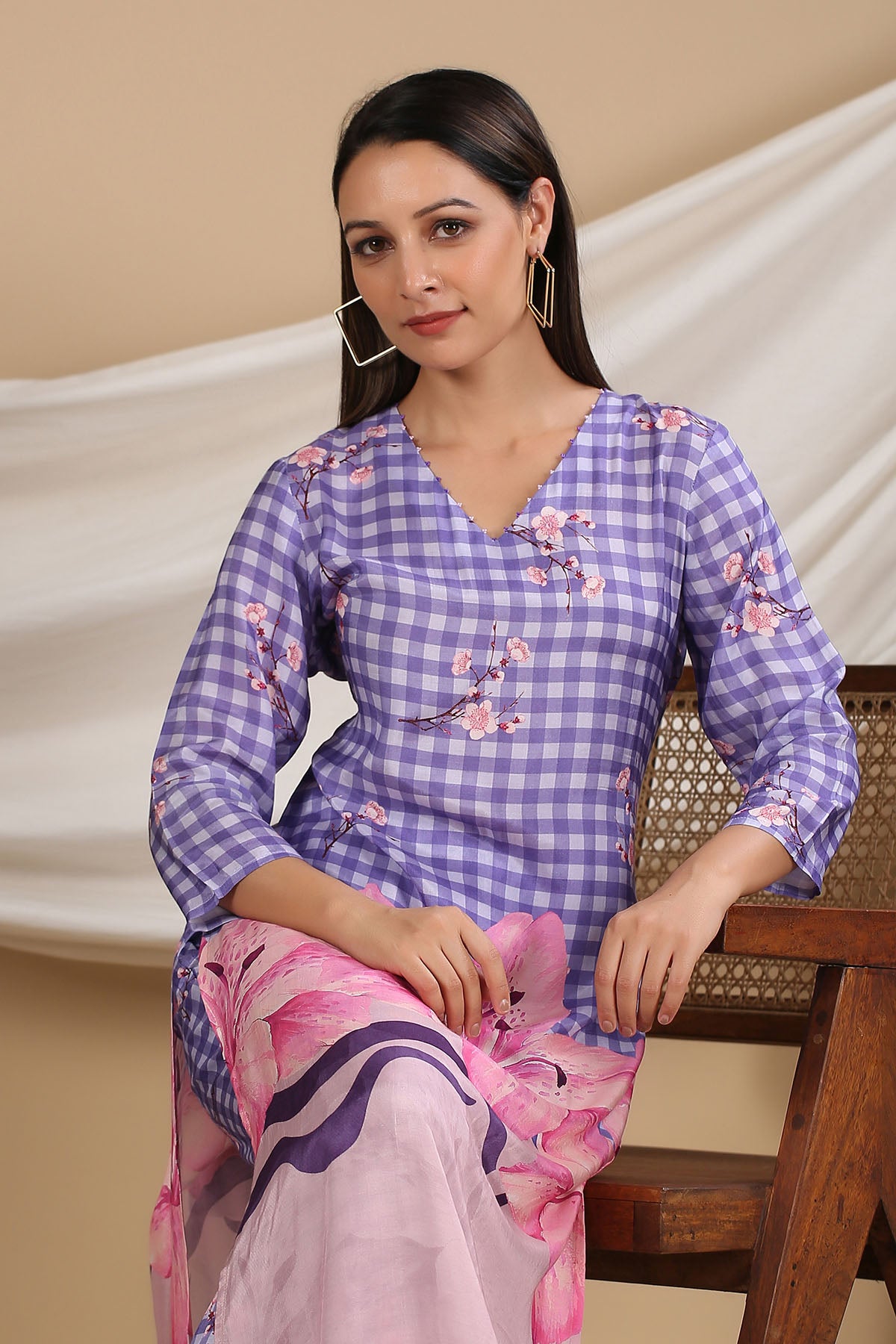 Purple Floral Muslin Printed Co-ord Set