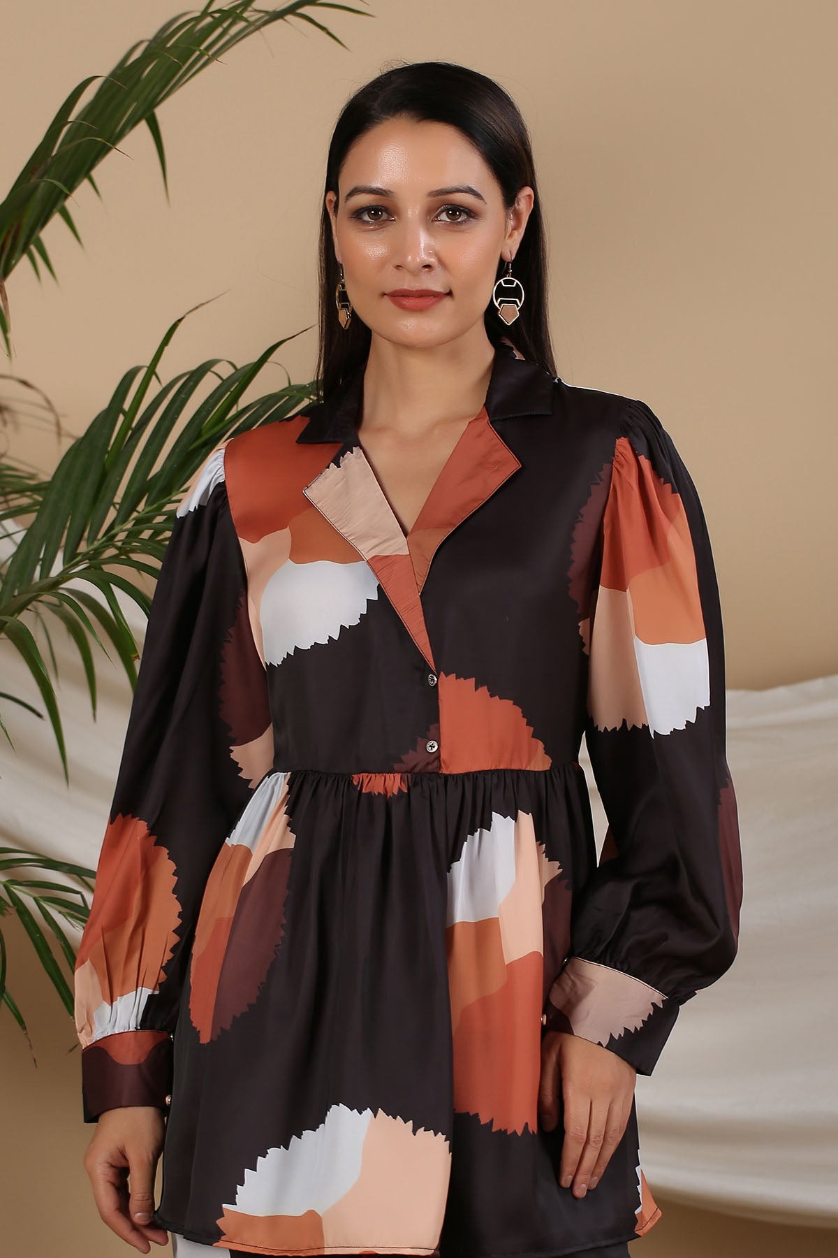 Black Multicolor Satin Printed Co-ord Set