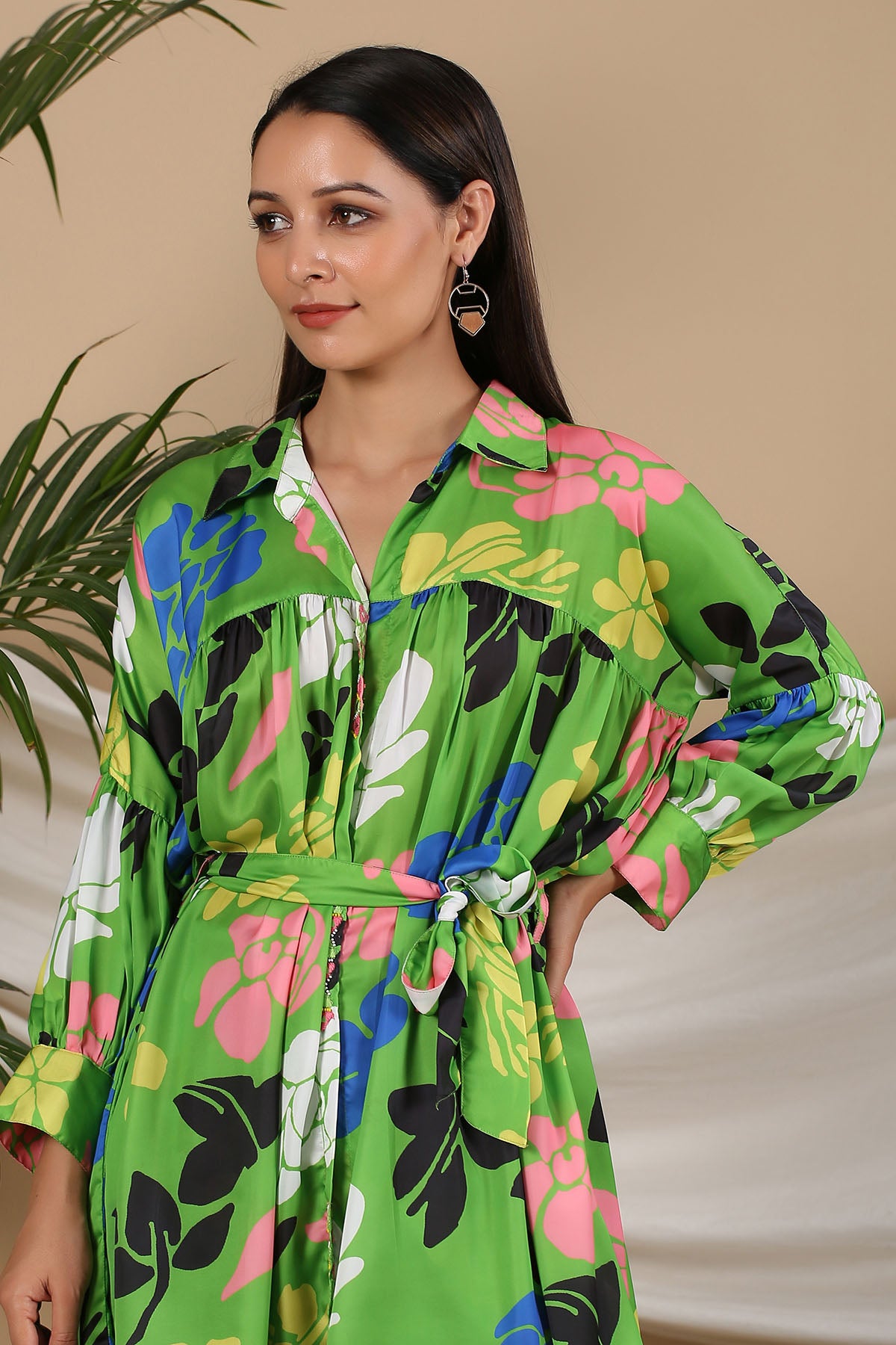 Green Floral Satin Printed Co-ord Set