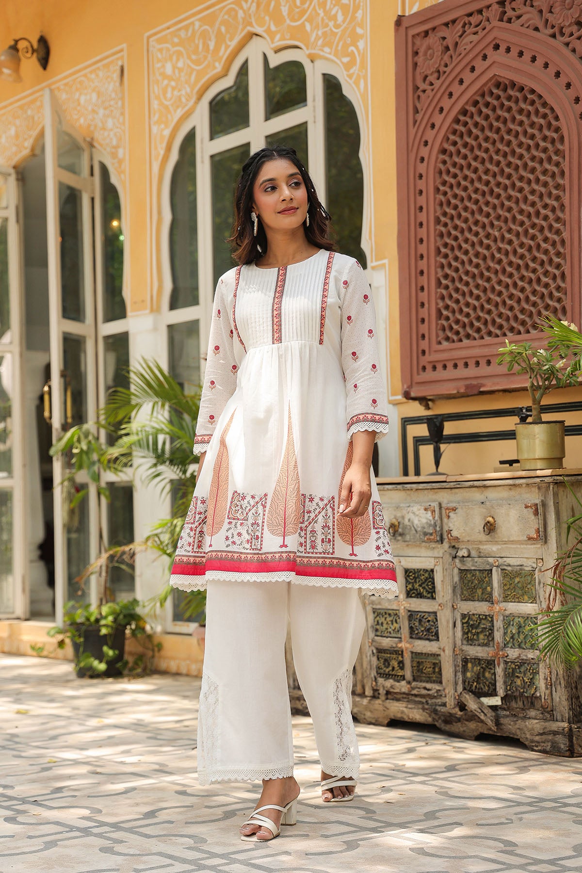 White & Orange Printed Co-Ord Set