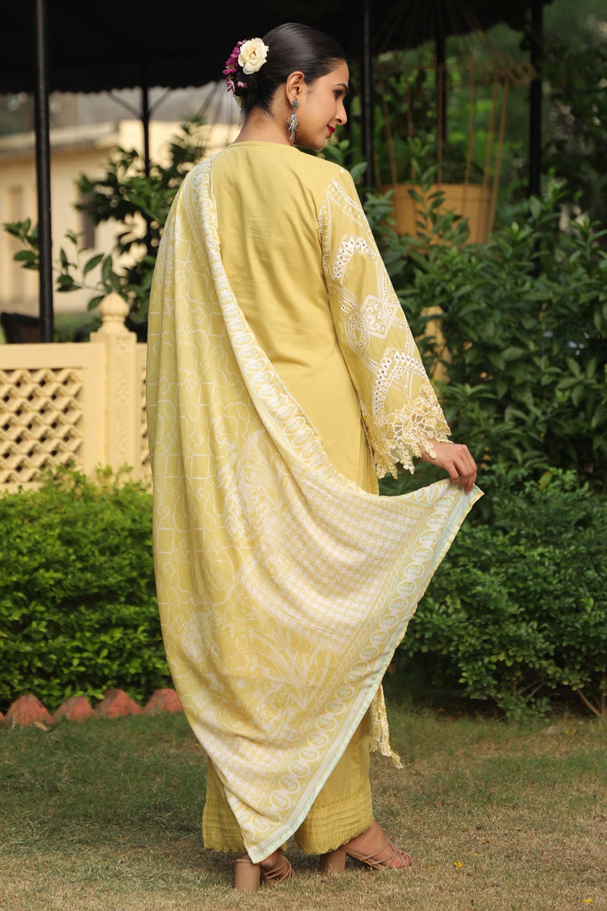 Pastel Yellow Cotton Embroidered Pakistani Straight Suit Set With Dupatta