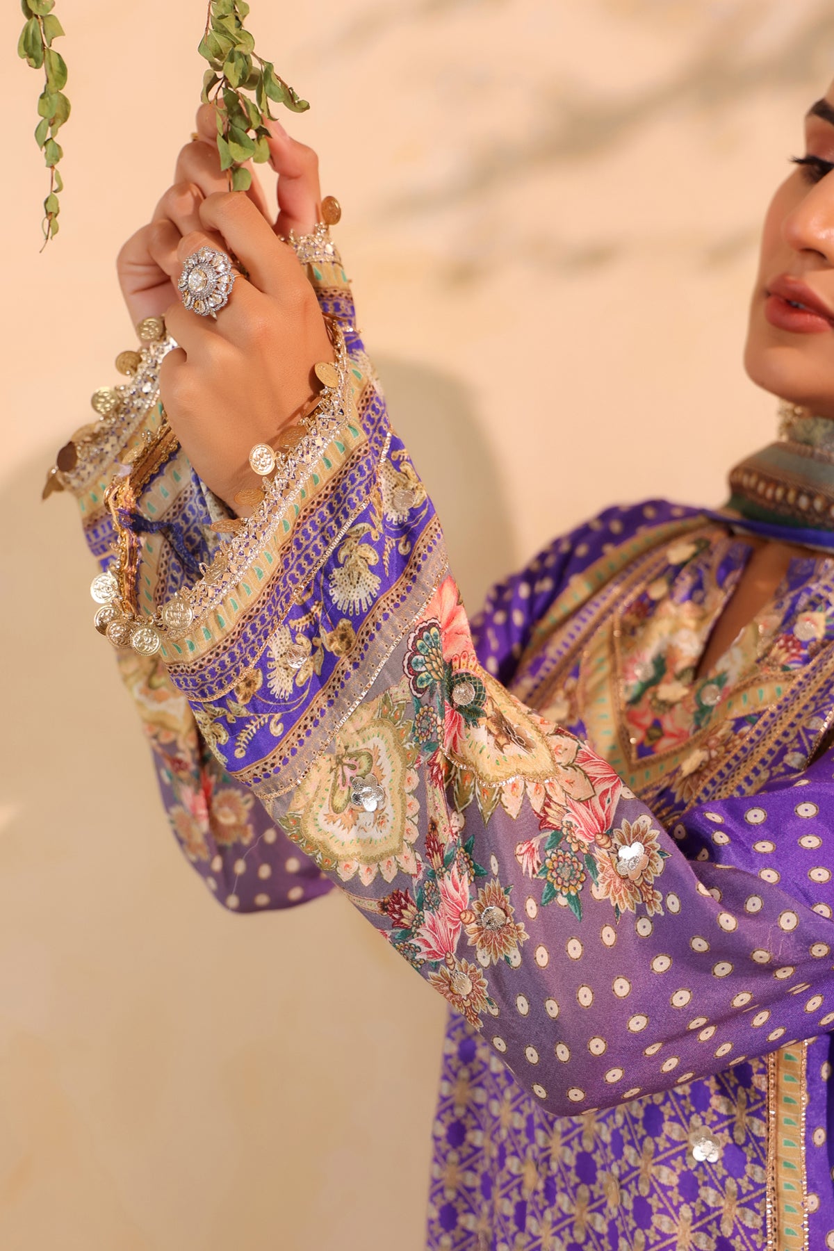 Purple Muslin Embroidered Suit Set