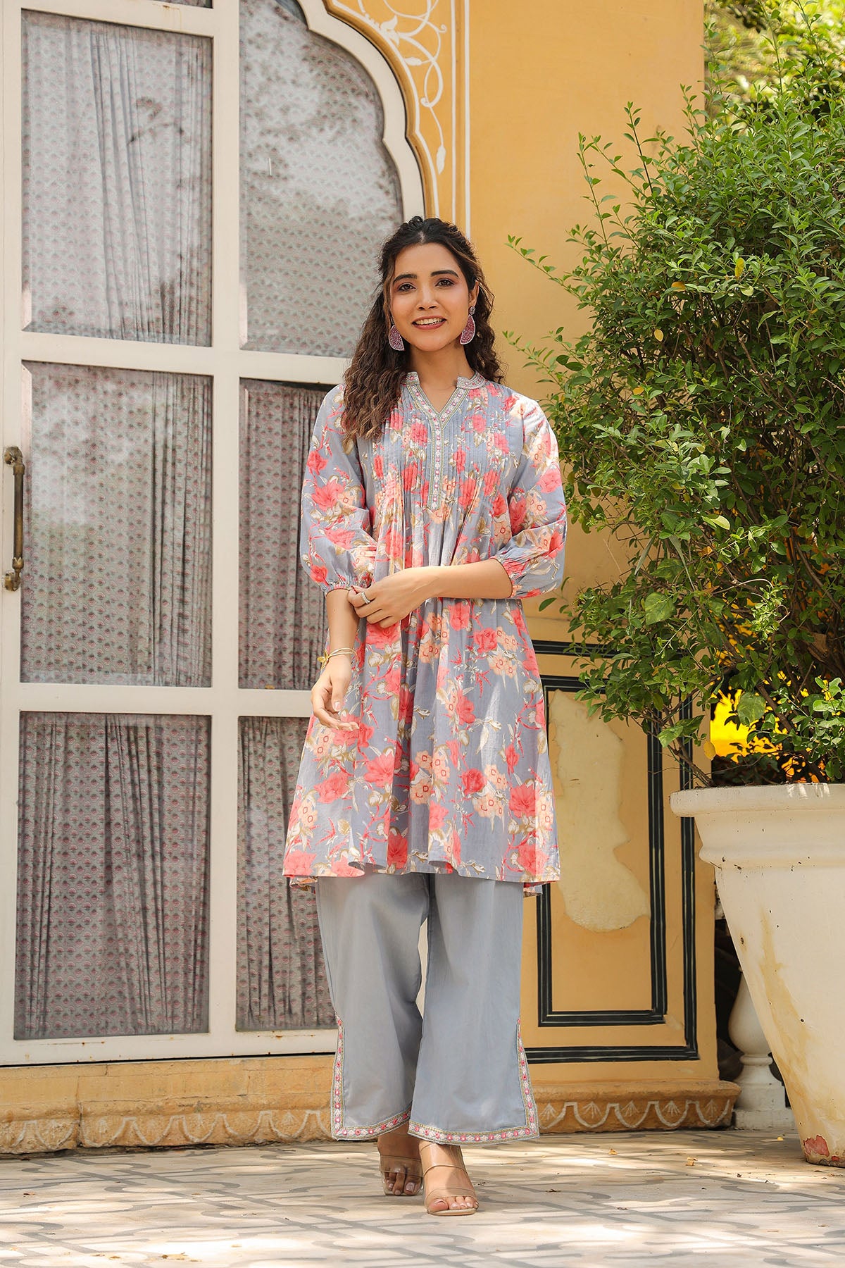 Grey Floral Cotton Co-Ord Set