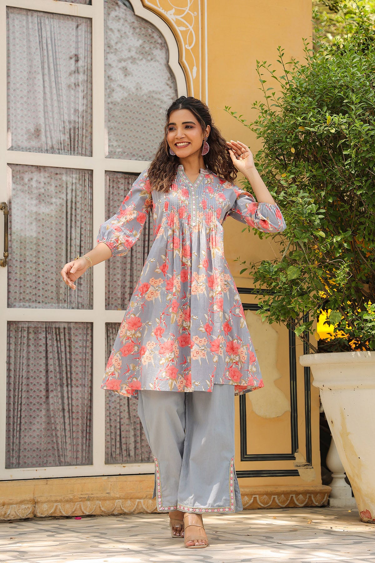Grey Floral Cotton Co-Ord Set