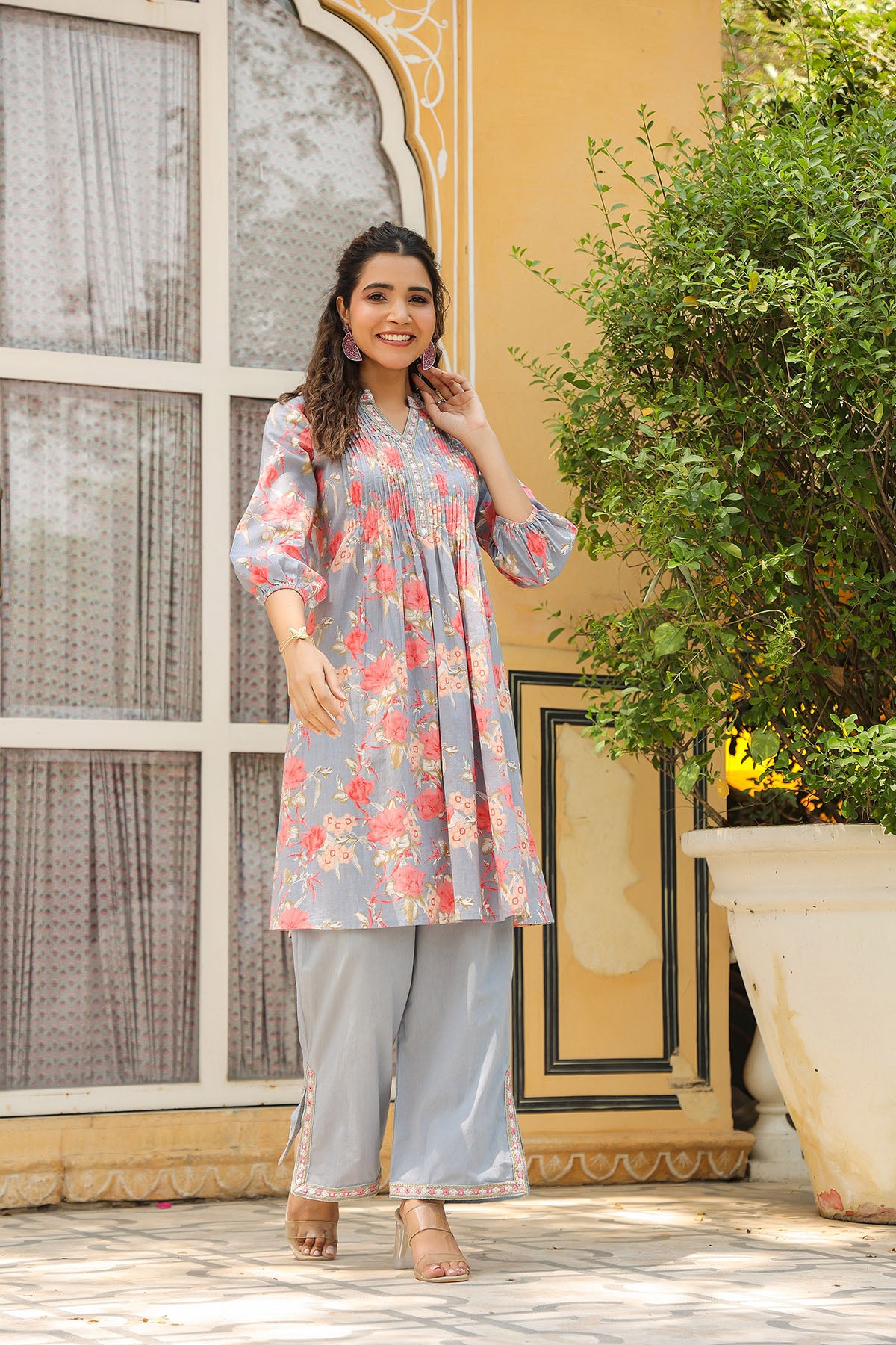 Grey Floral Cotton Co-Ord Set