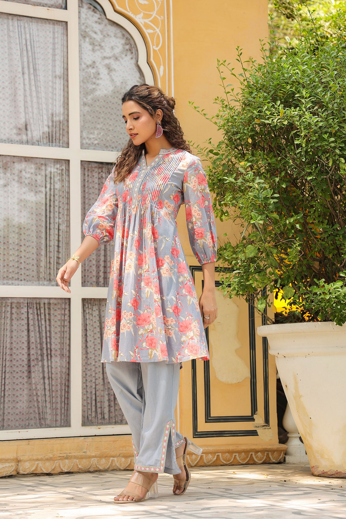 Grey Floral Cotton Co-Ord Set