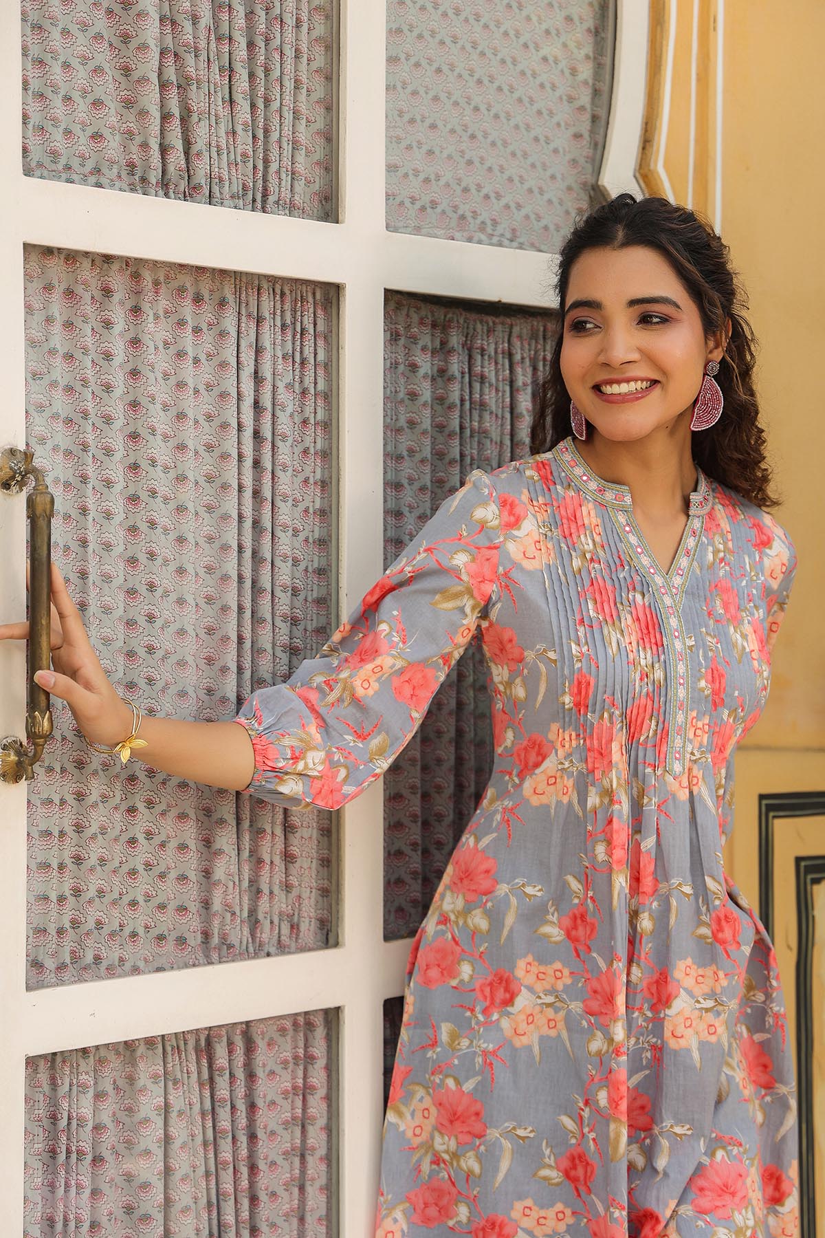 Grey Floral Cotton Co-Ord Set