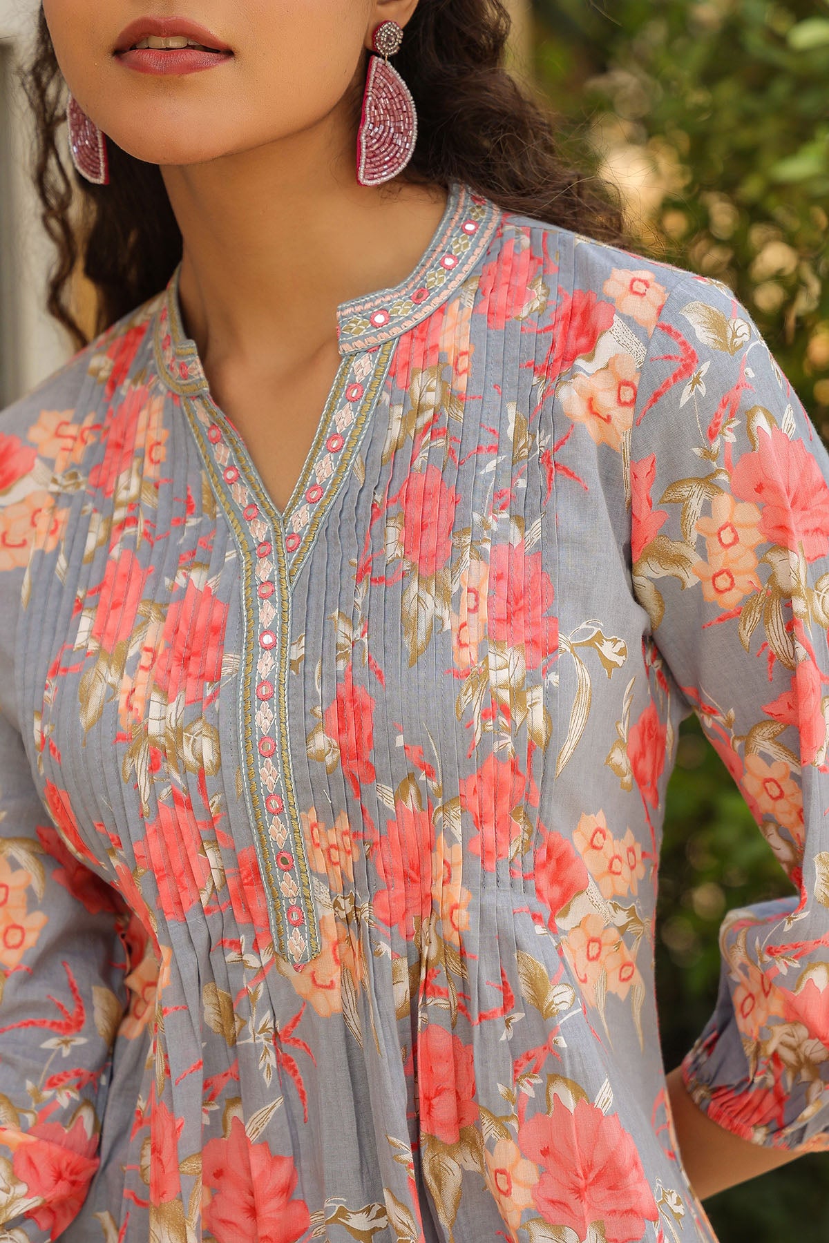 Grey Floral Cotton Co-Ord Set