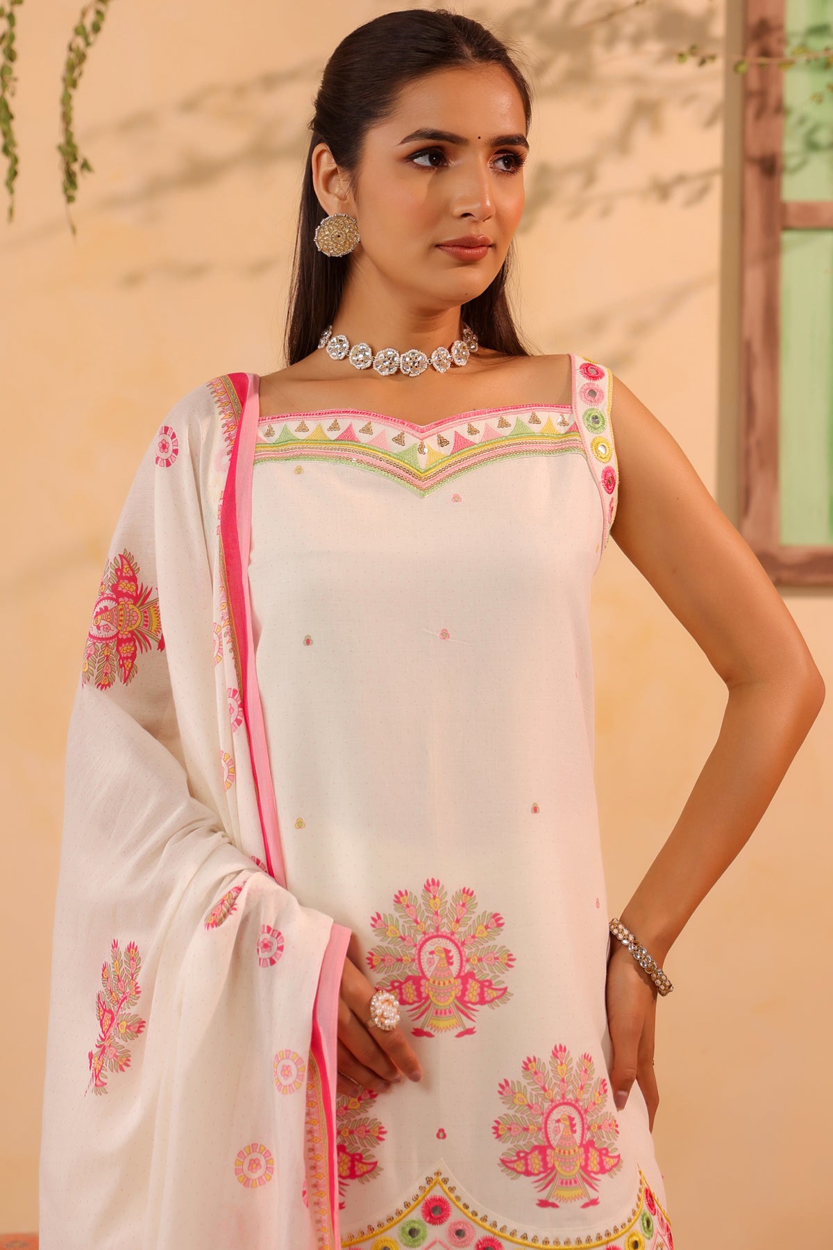 White Cotton Embroidered Sharara