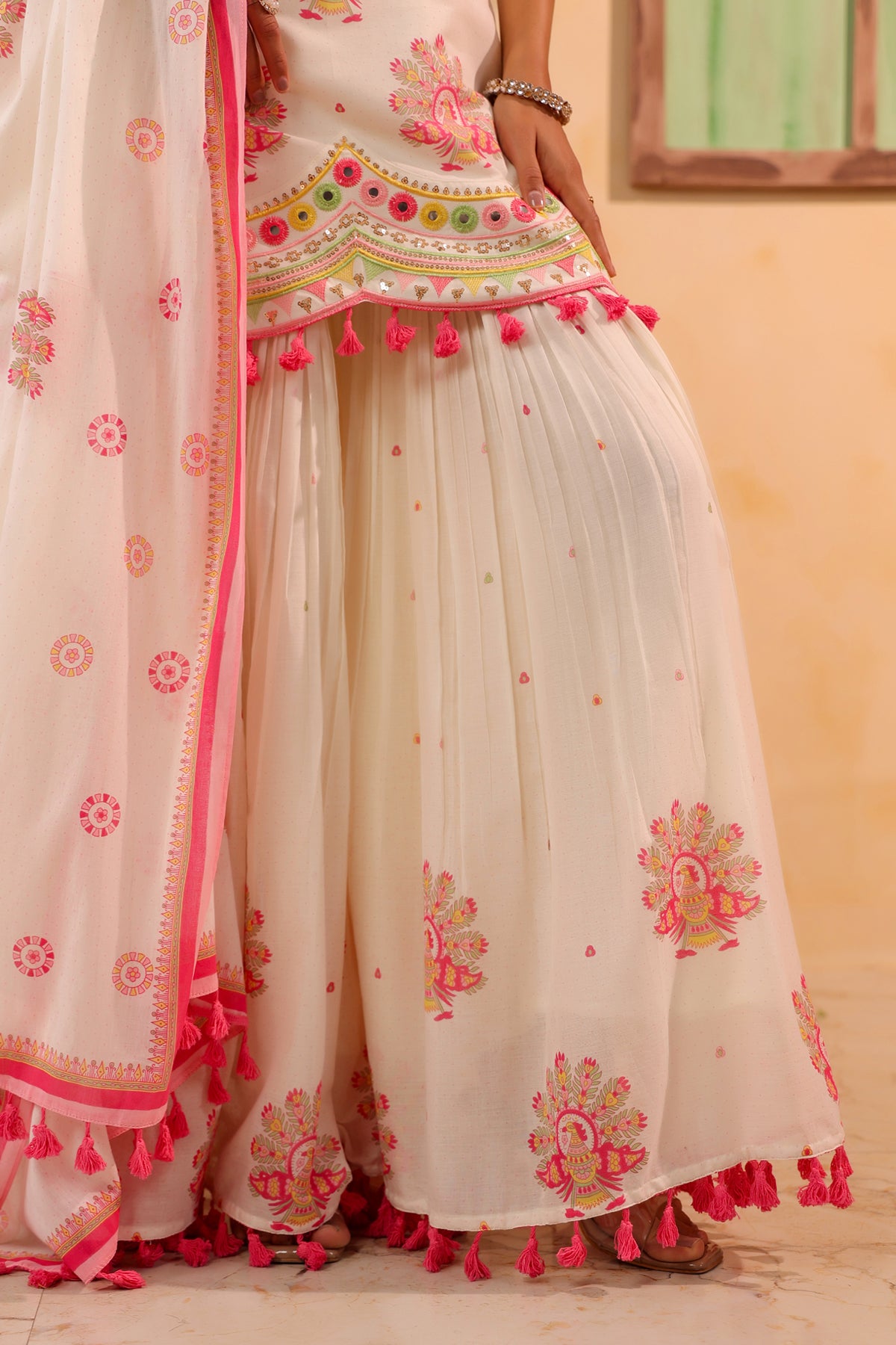 White Cotton Embroidered Sharara