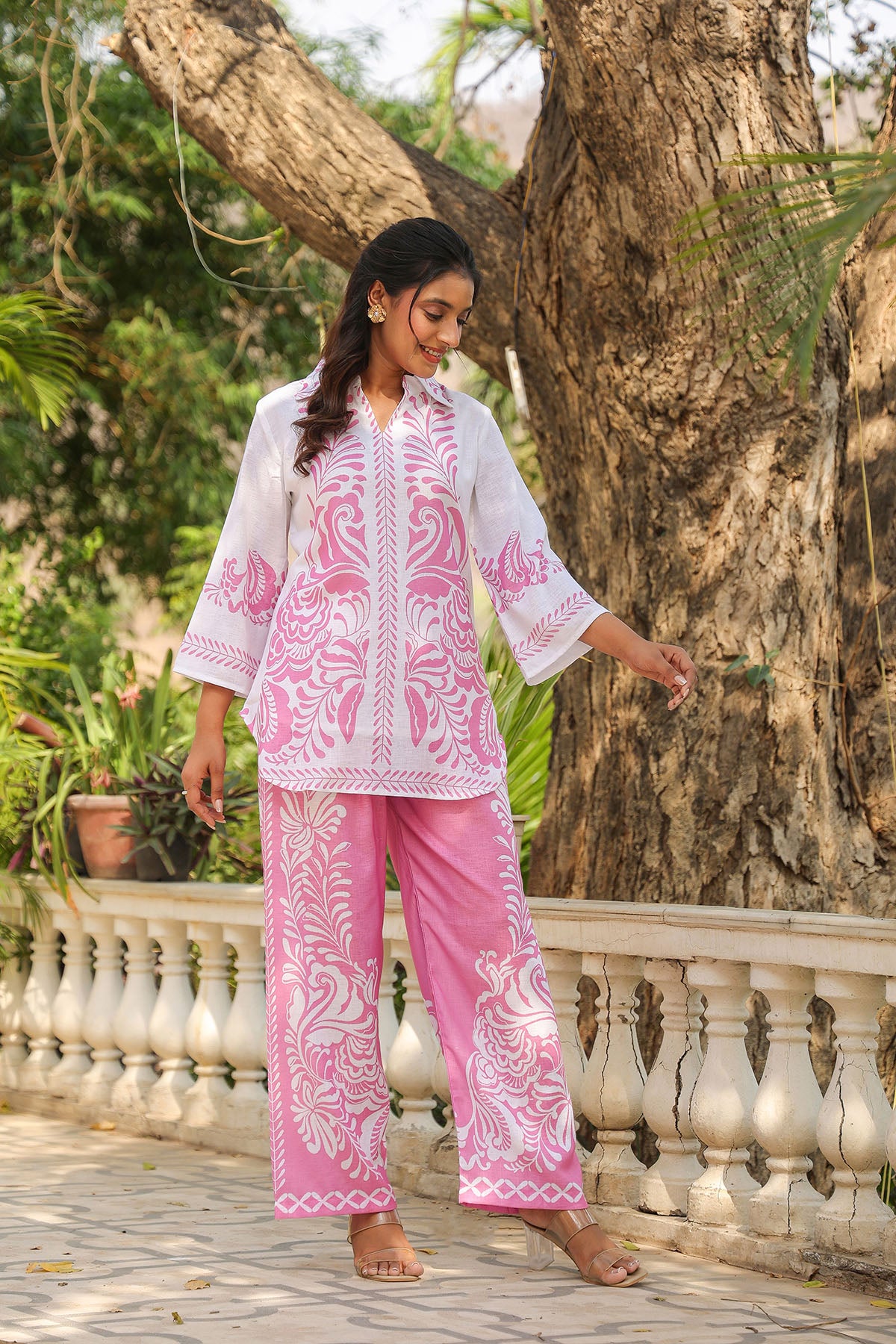 Pink Linen Printed Co-Ord Set