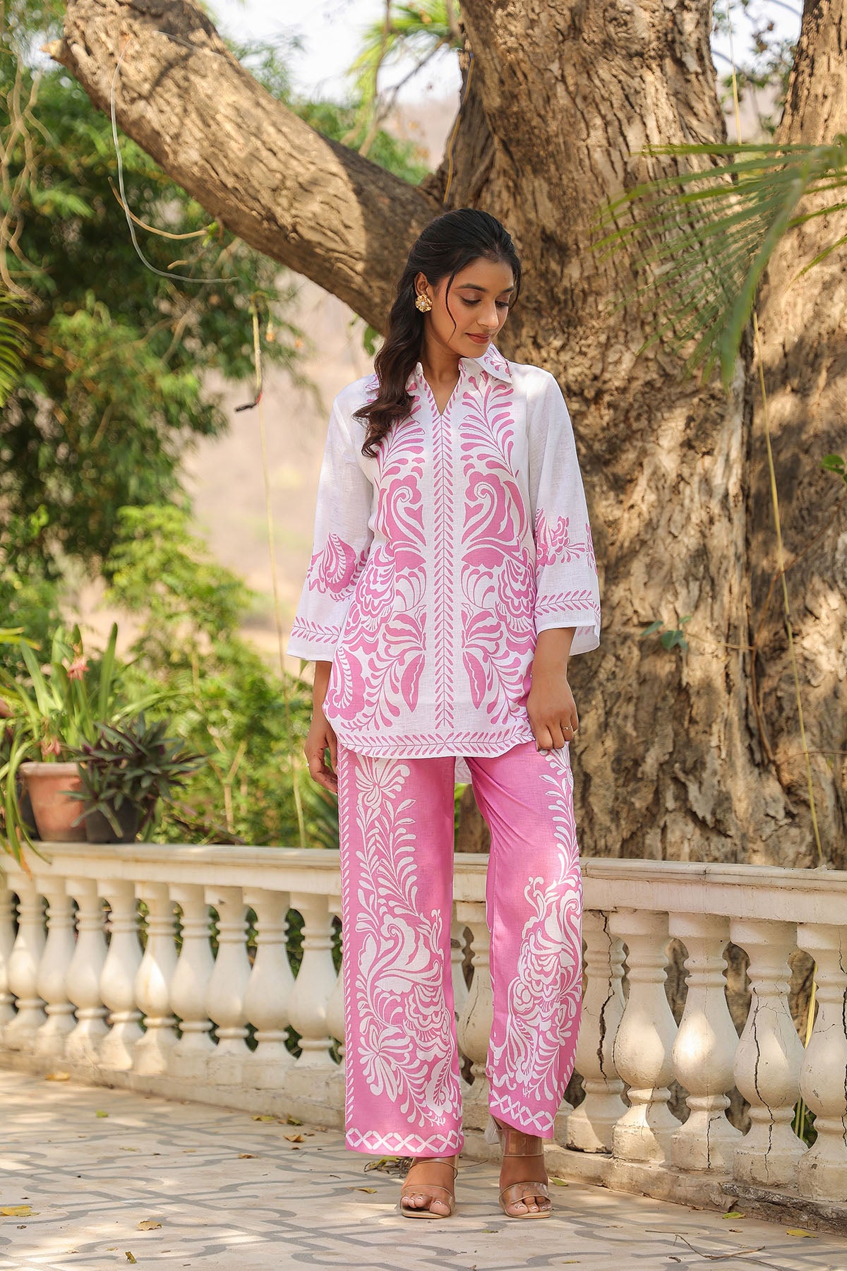 Pink Linen Printed Co-Ord Set