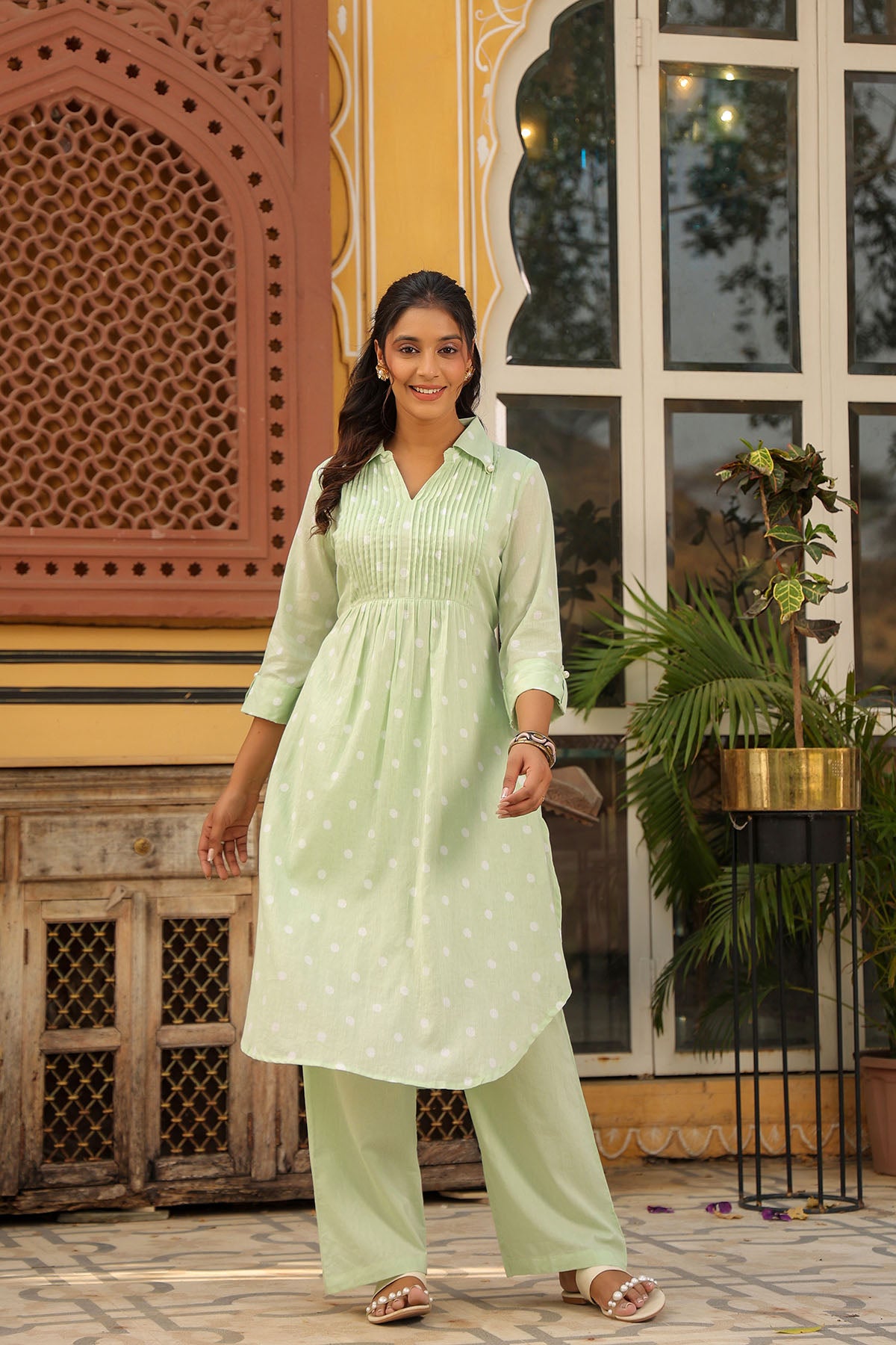 Green Cotton Printed Co-Ord Set