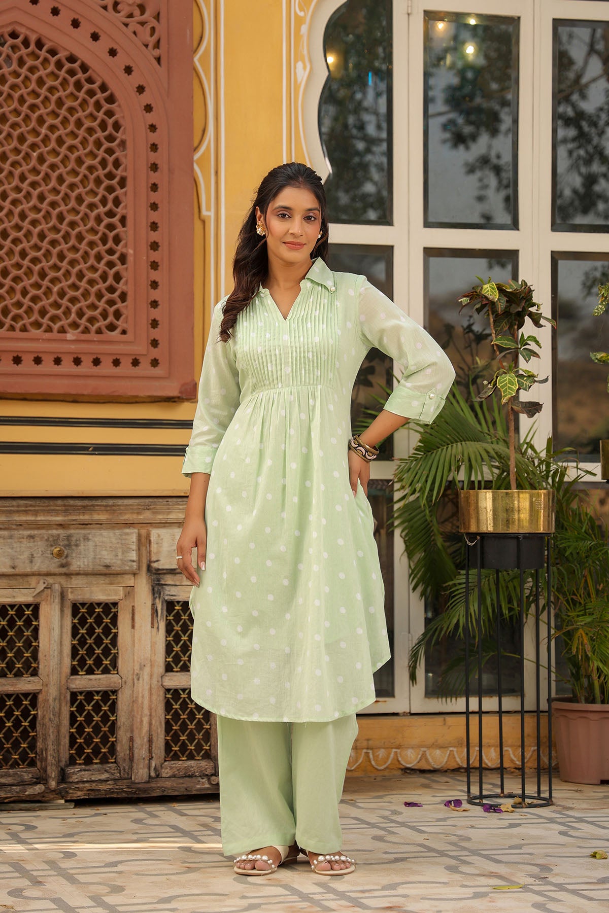 Green Cotton Printed Co-Ord Set