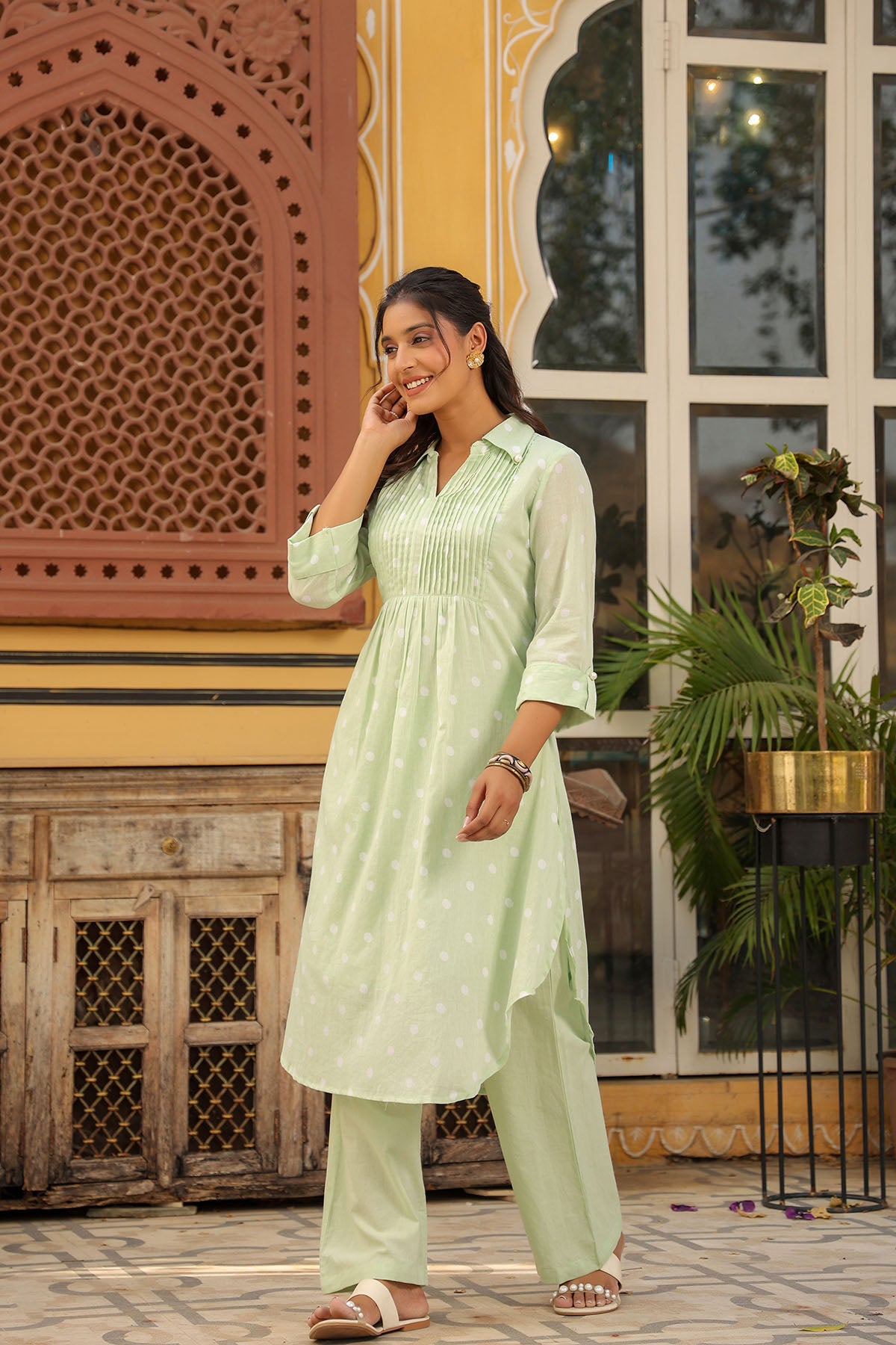 Green Cotton Printed Co-Ord Set