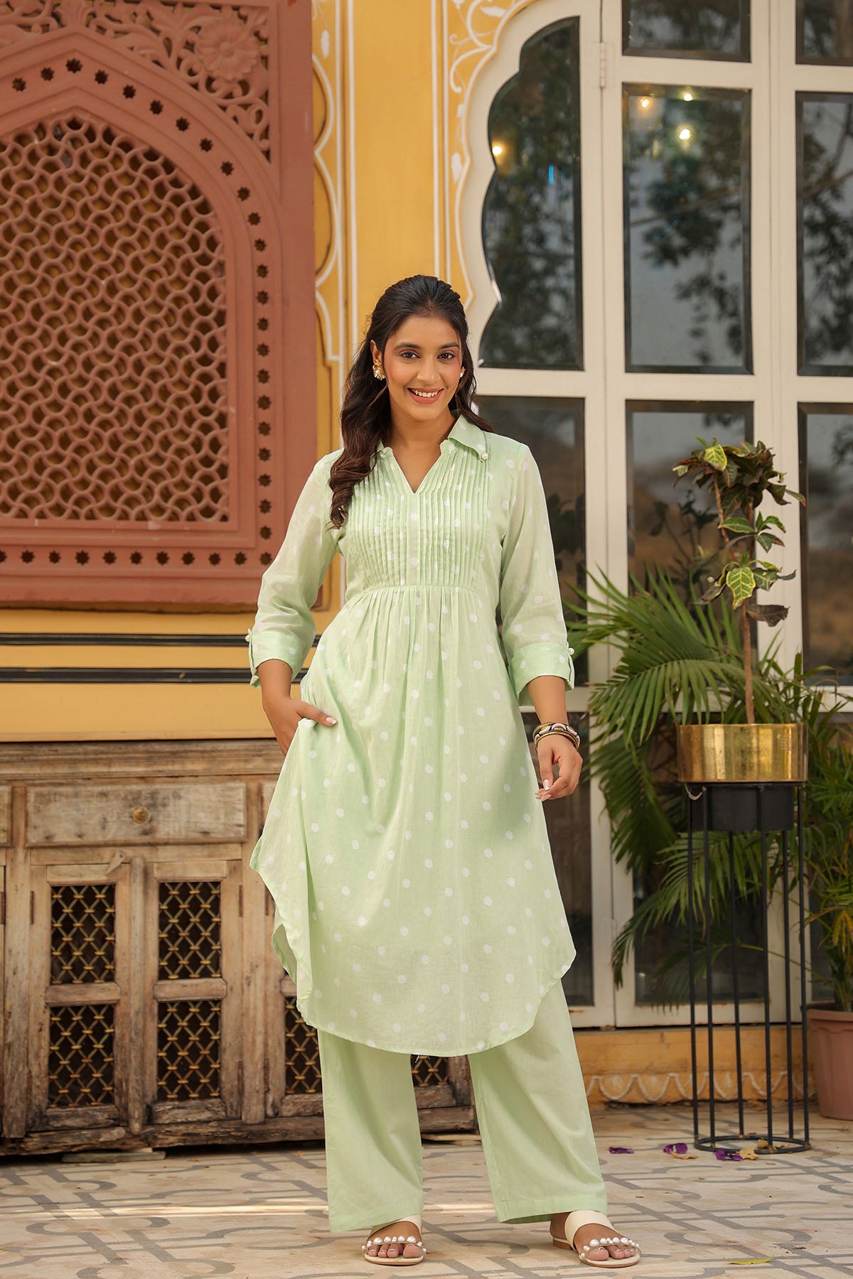 Green Cotton Printed Co-Ord Set