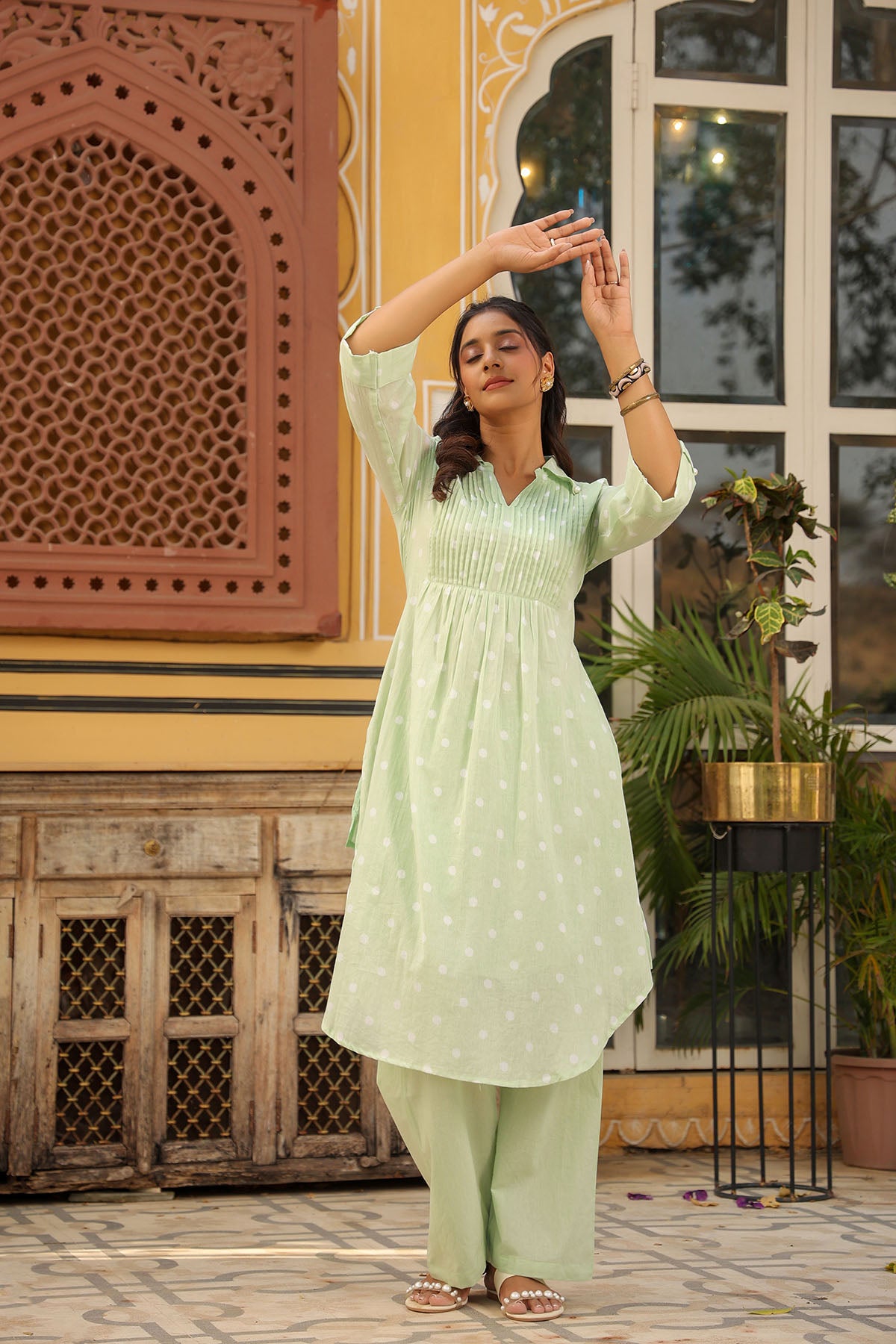 Green Cotton Printed Co-Ord Set