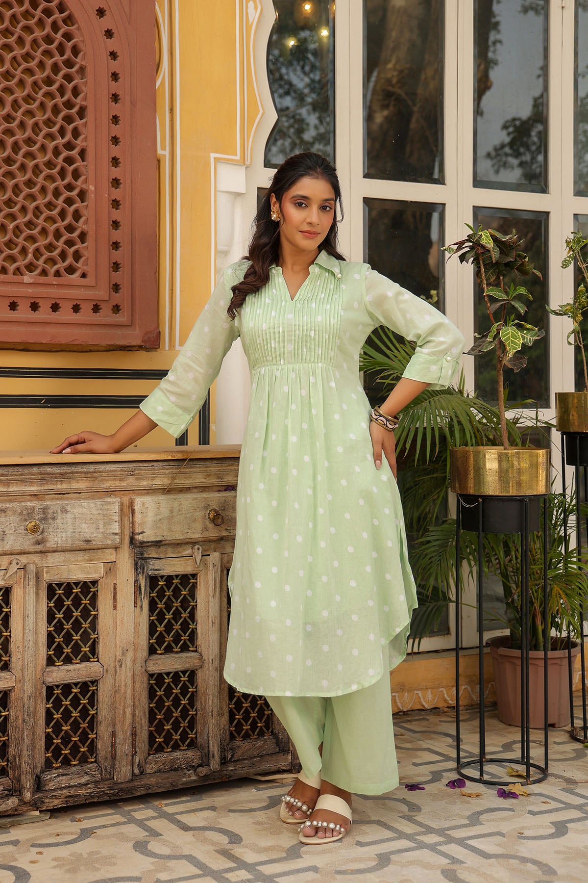 Green Cotton Printed Co-Ord Set