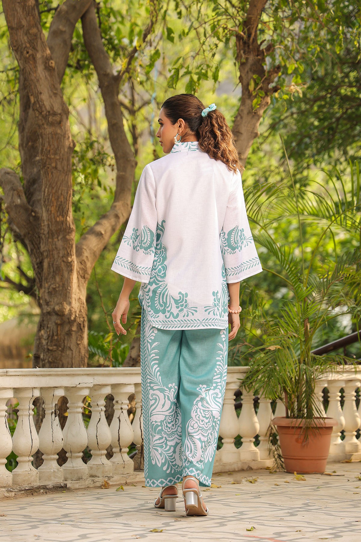 Green Linen Printed Co-Ord Set