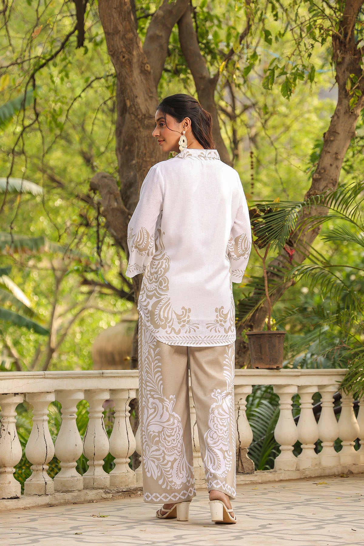 Beige Linen Printed Co-Ord Set