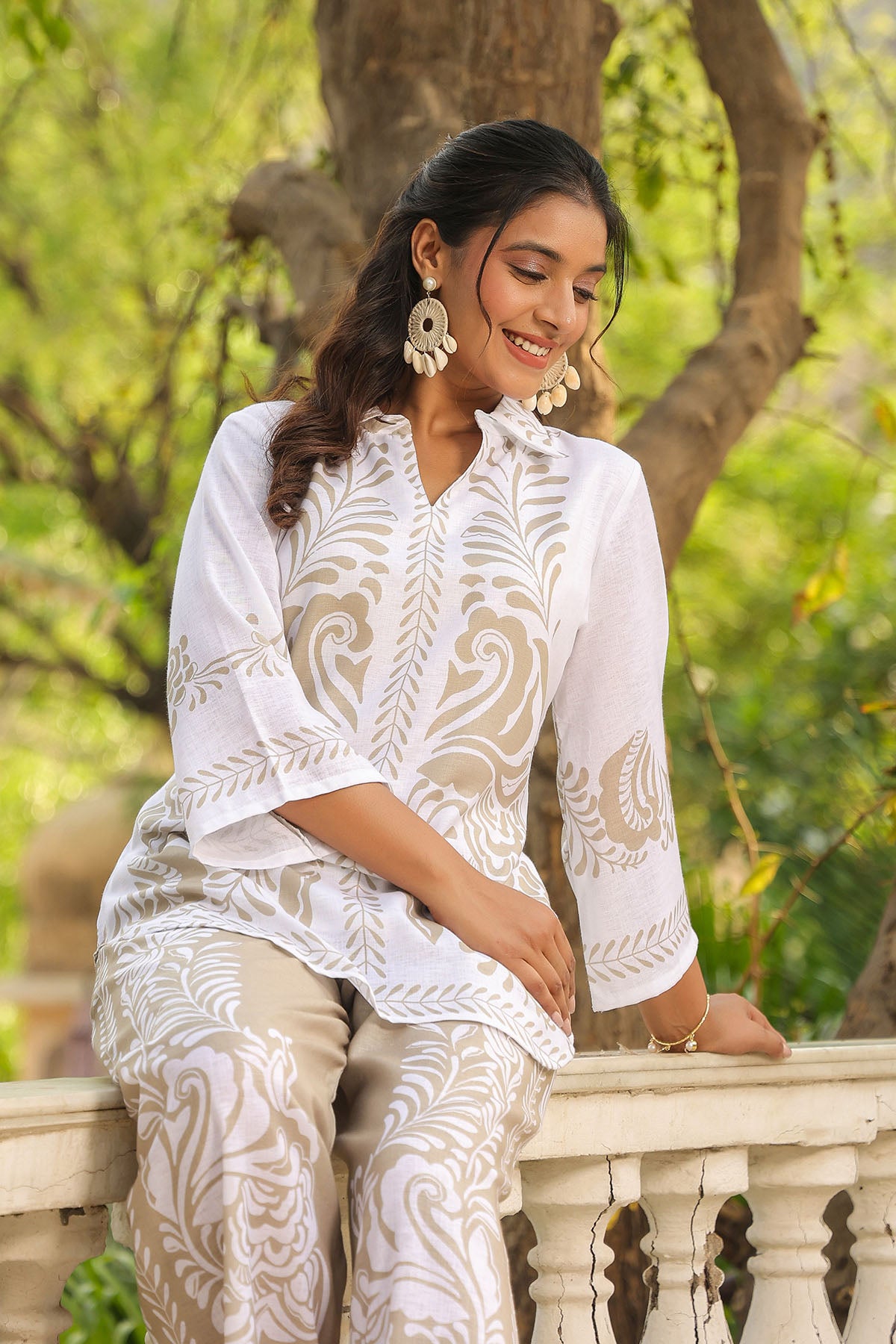 Beige Linen Printed Co-Ord Set