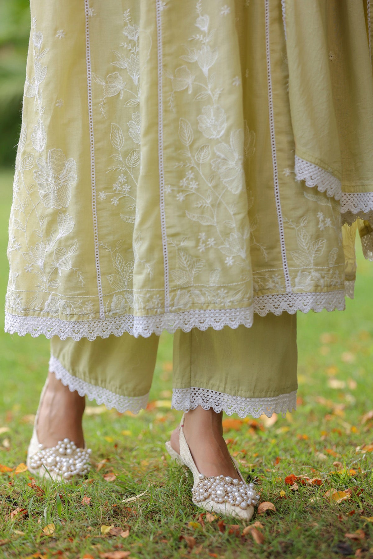 Lime Green Mul Mul Embroidered Suit Set
