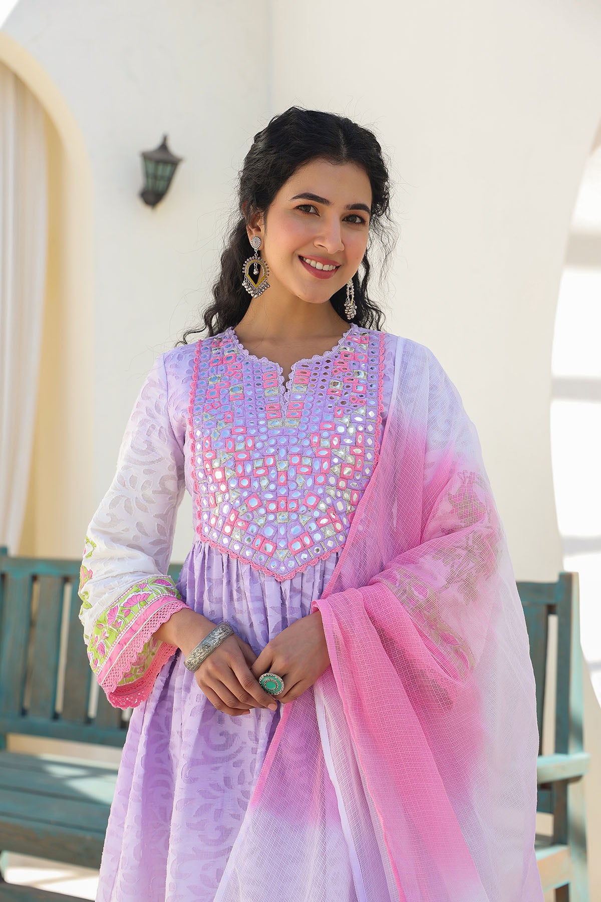Lavender Cotton Embroidered Anarkali Suit