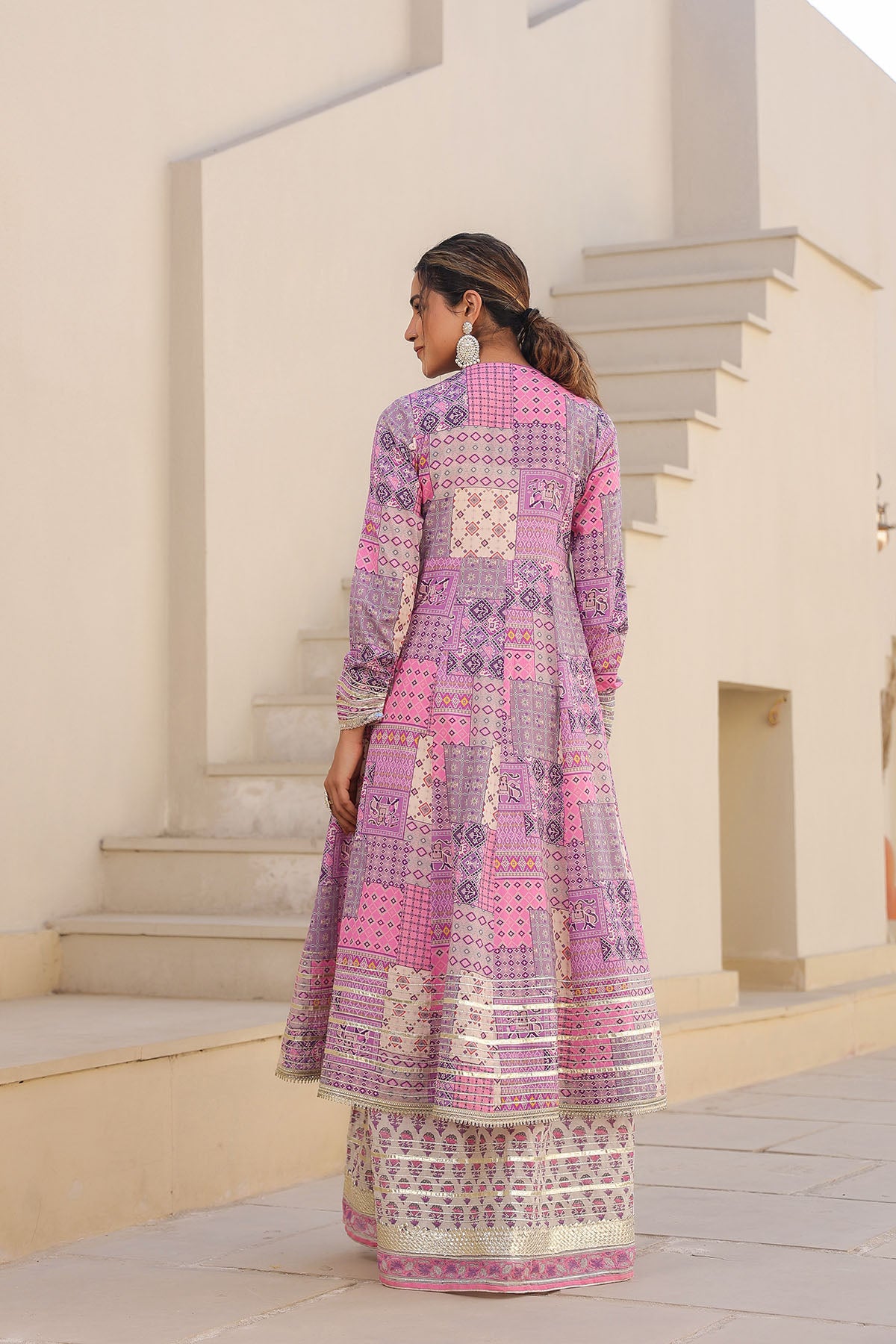 Pink Multicolor Cotton Gotapatti Gown Set