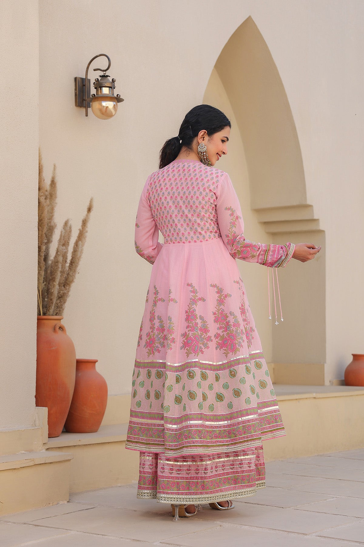Pink Cotton Gotapatti Gown Set