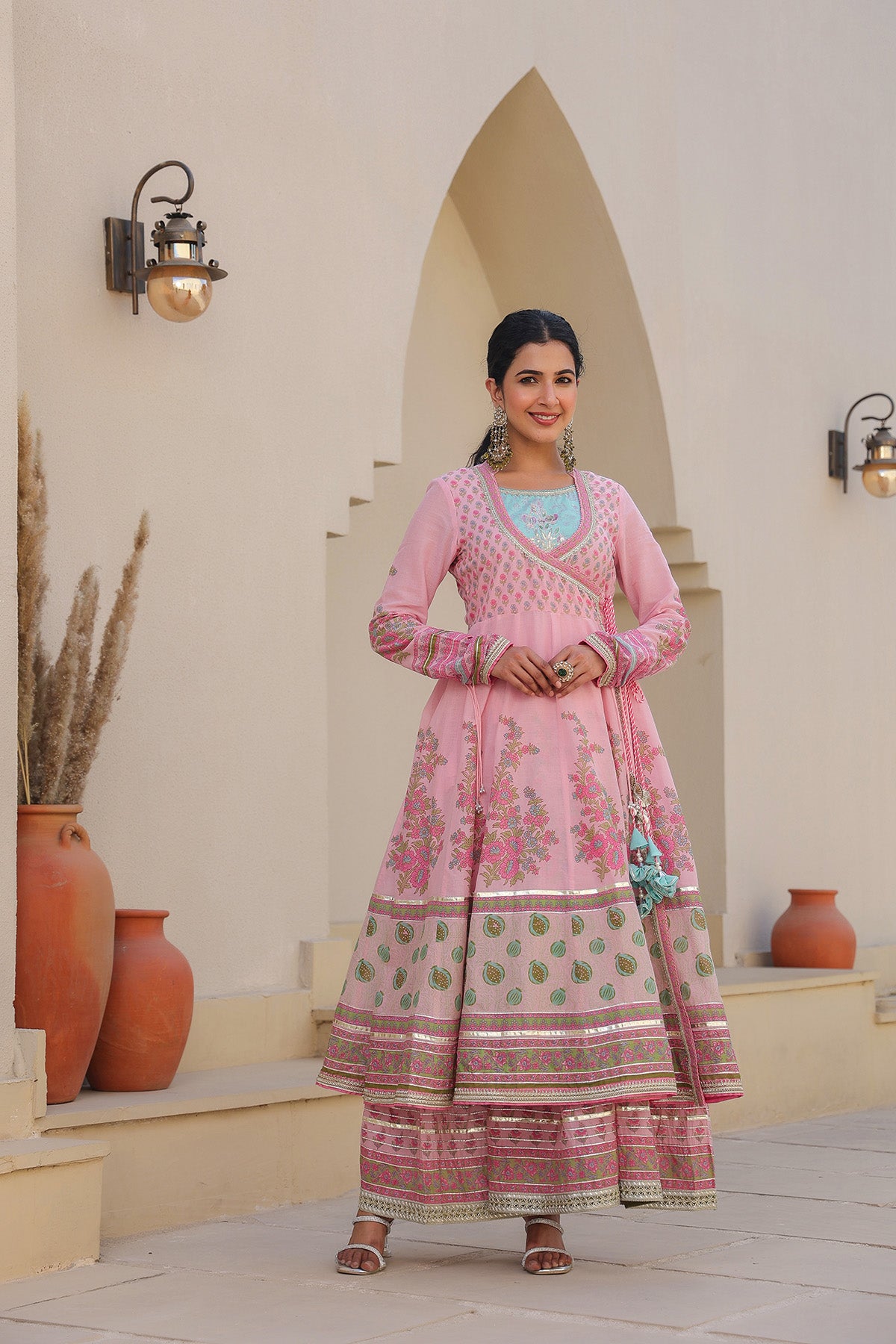 Pink Cotton Gotapatti Gown Set